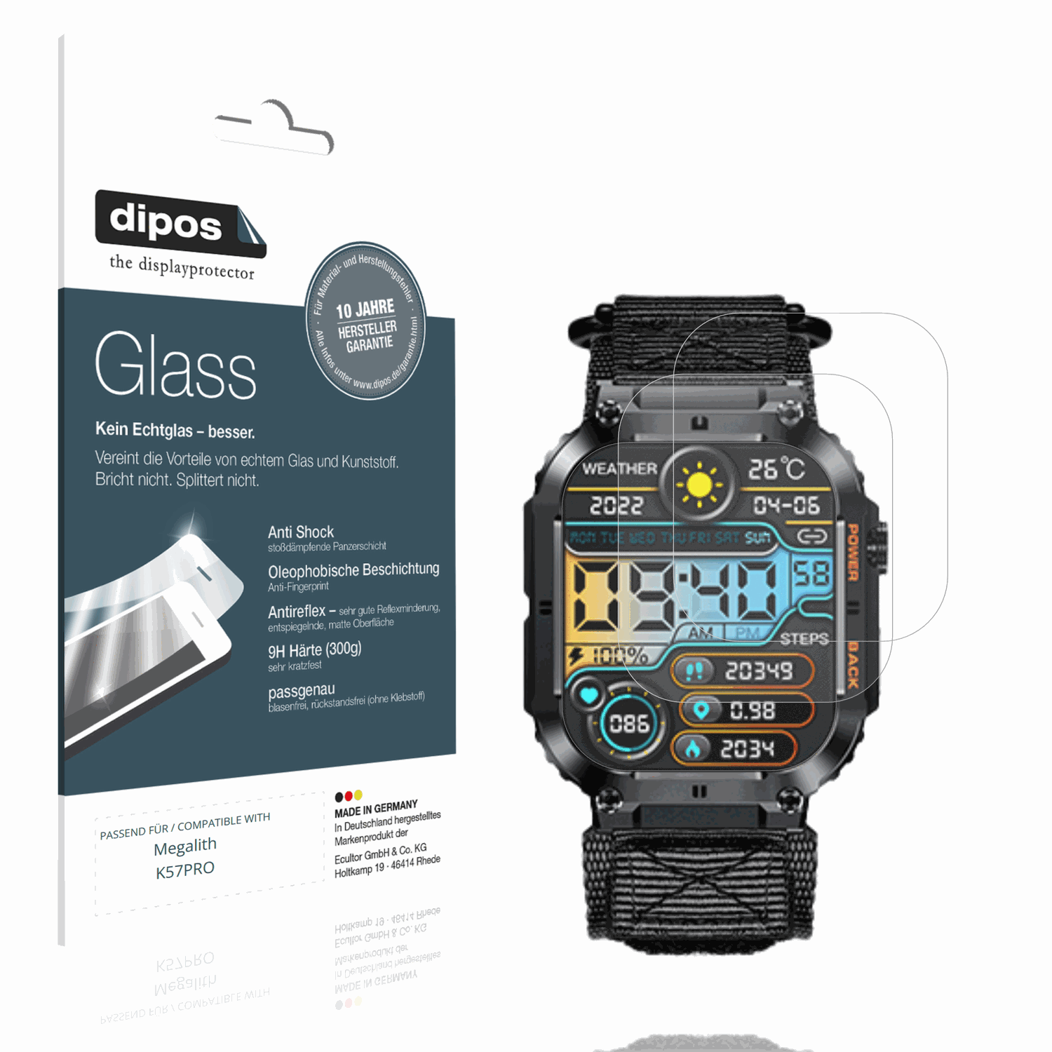 Matte Displayschutzfolie von dipos passend für Megalith K57PRO, 9H kratzfest und blasenfrei montiert