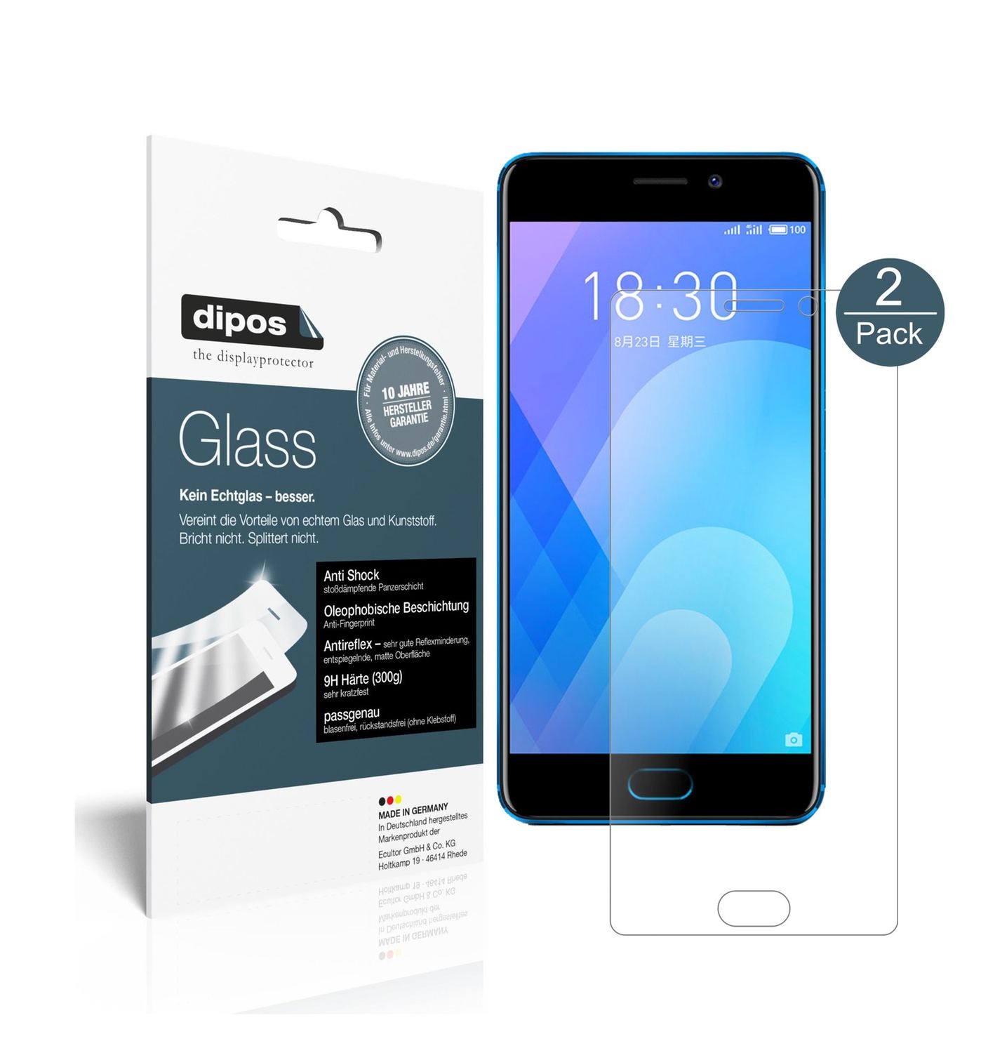 Matte Displayschutzfolie von dipos passend für Meizu M6 Note, 9H kratzfest und blasenfrei montiert