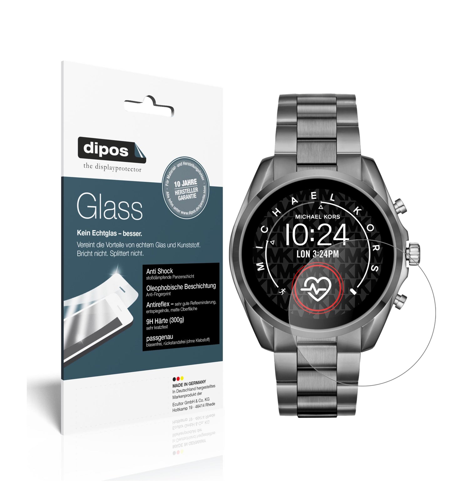 Matte Displayschutzfolie von dipos passend für Michael Kors Bradshaw 2, 9H kratzfest und blasenfrei montiert