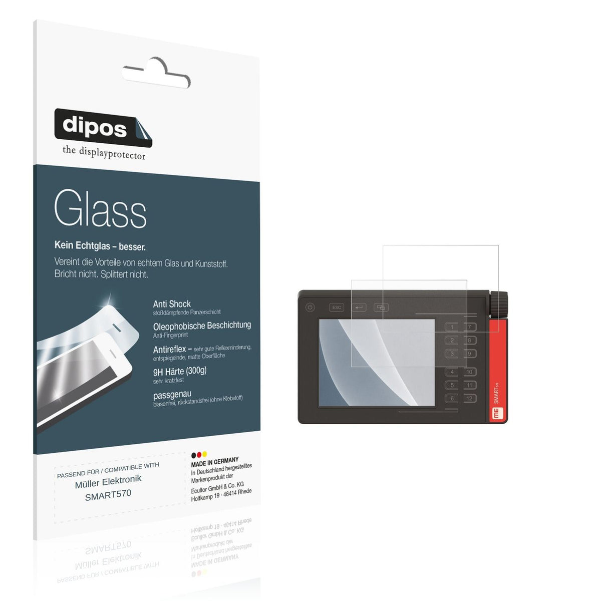 Matte Displayschutzfolie von dipos passend für Müller Elektronik SMART570, 9H kratzfest und blasenfrei montiert