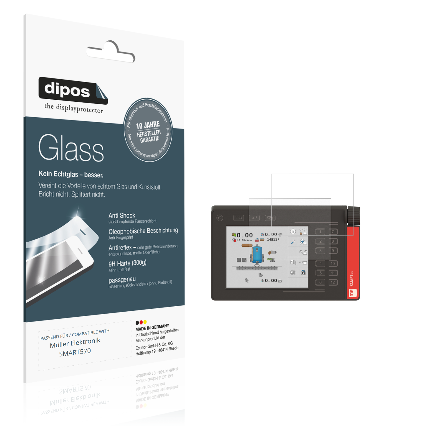 Matte Displayschutzfolie von dipos passend für Müller Elektronik SMART570, 9H kratzfest und blasenfrei montiert