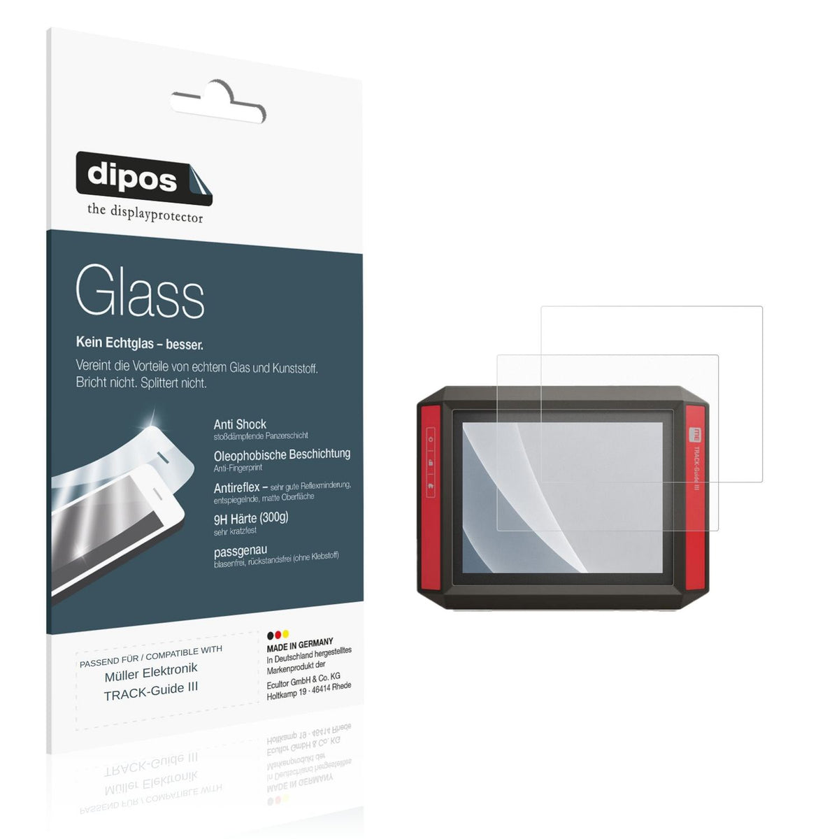Matte Displayschutzfolie von dipos passend für Müller Elektronik TRACK-Guide III, 9H kratzfest und blasenfrei montiert