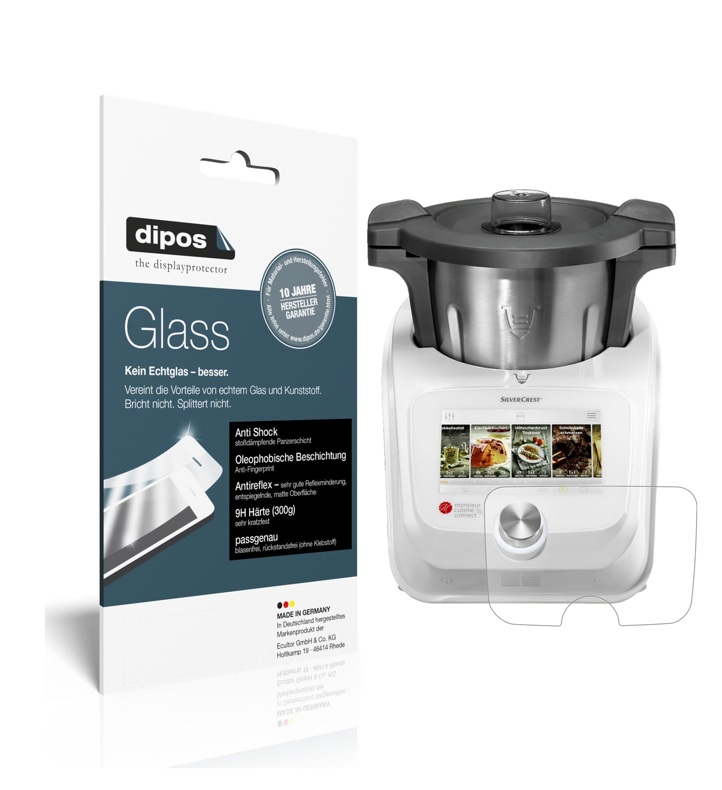 Matte Displayschutzfolie von dipos passend für SilverCrest Monsieur Cuisine Connect, 9H kratzfest und blasenfrei montiert