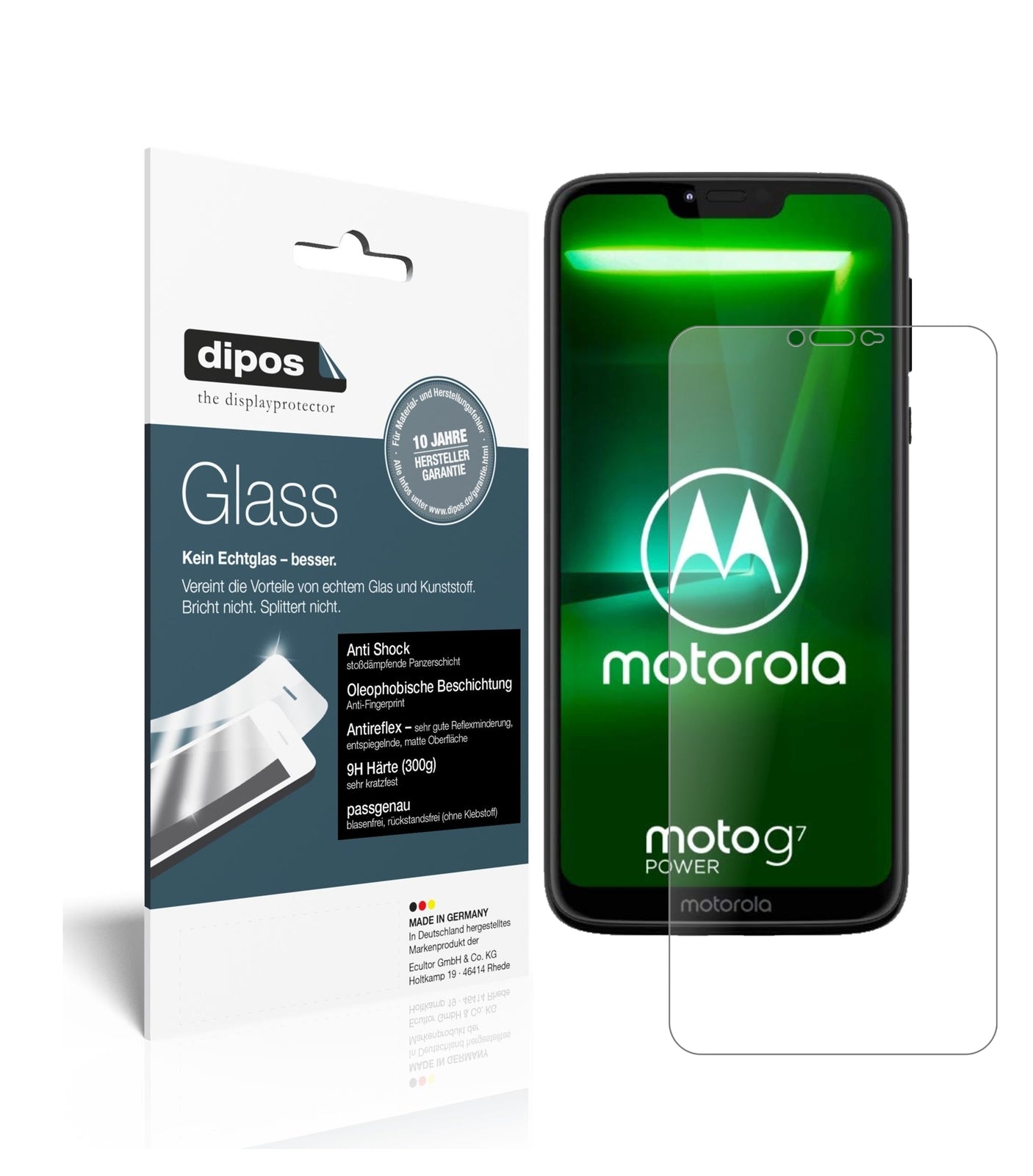 Matte Displayschutzfolie von dipos passend für Motorola Moto G7 Power, 9H kratzfest und blasenfrei montiert