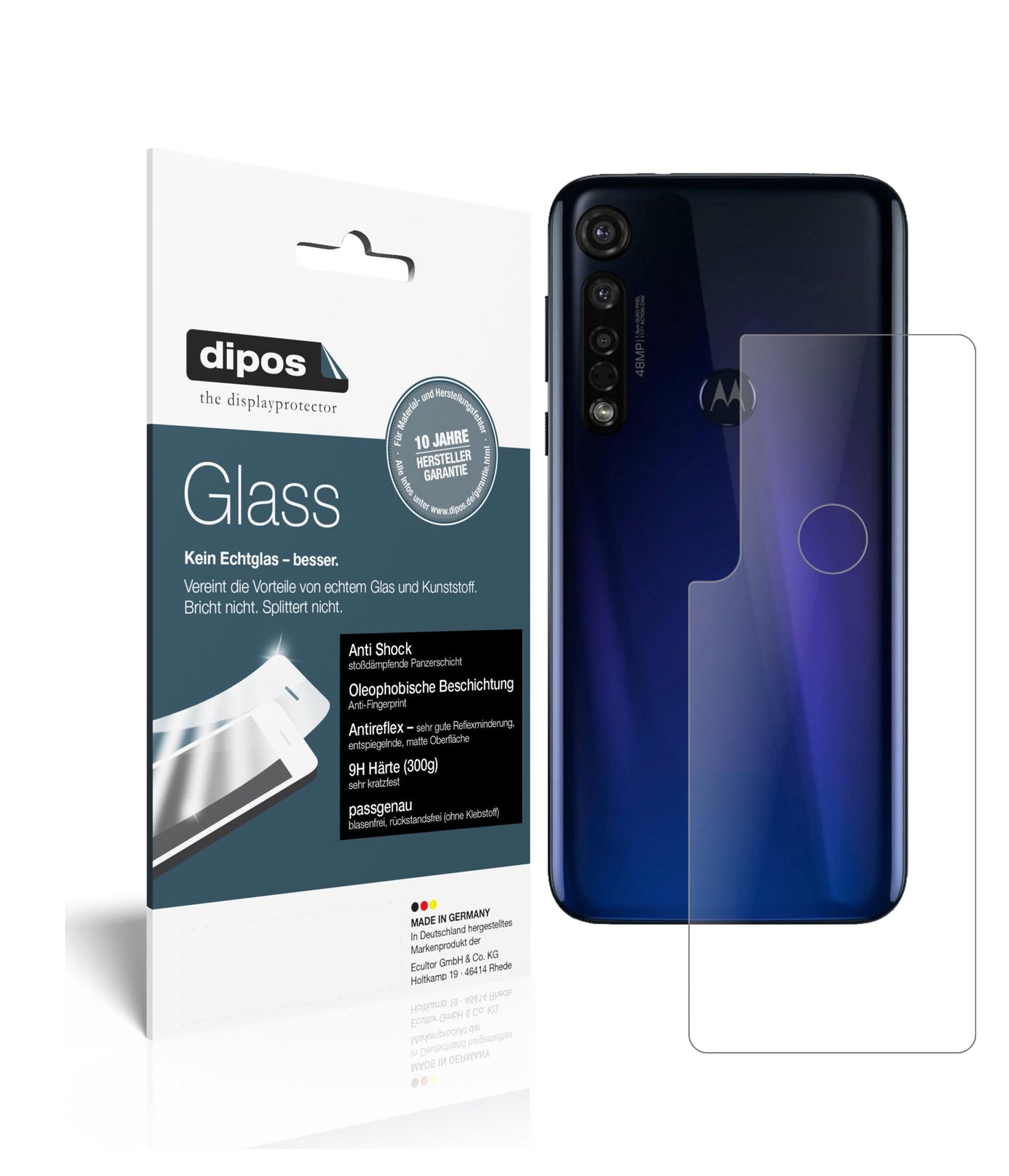 Matte Displayschutzfolie von dipos passend für Motorola Moto G8 Plus Rückseite, 9H kratzfest und blasenfrei montiert