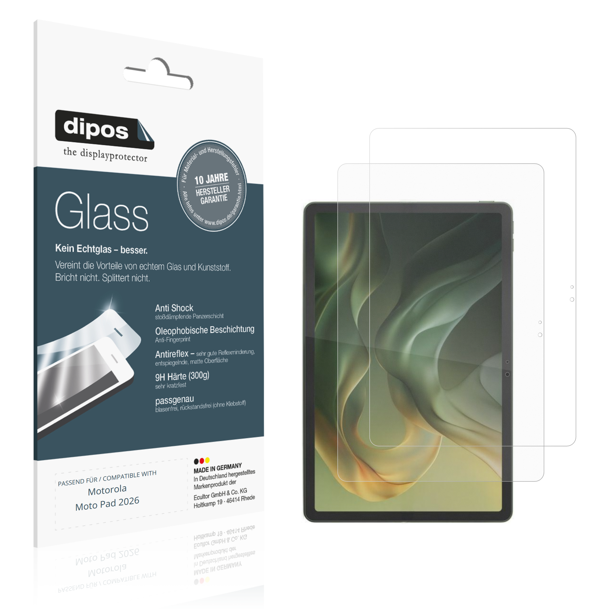 Matte Displayschutzfolie von dipos passend für Motorola Moto Pad 2026, 9H kratzfest und blasenfrei montiert