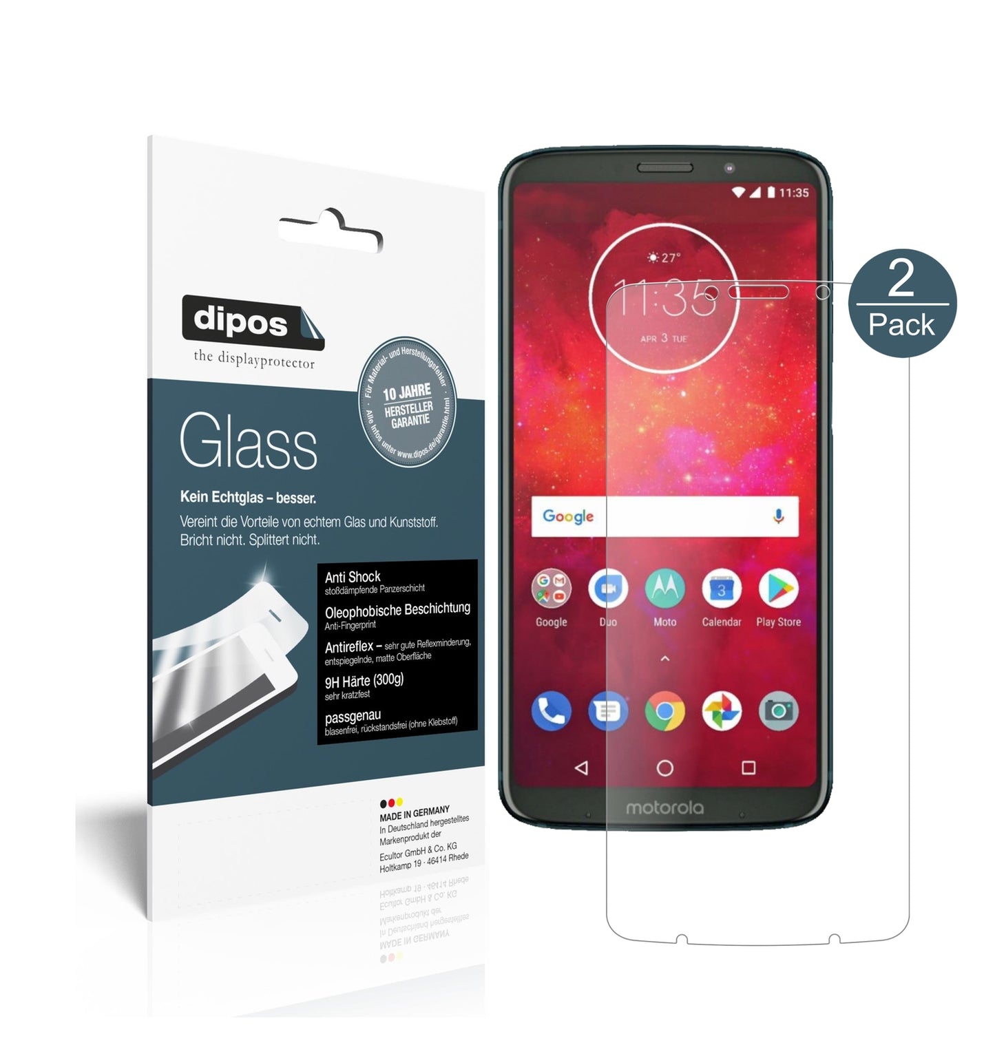 Matte Displayschutzfolie von dipos passend für Motorola Moto Z3 Play, 9H kratzfest und blasenfrei montiert