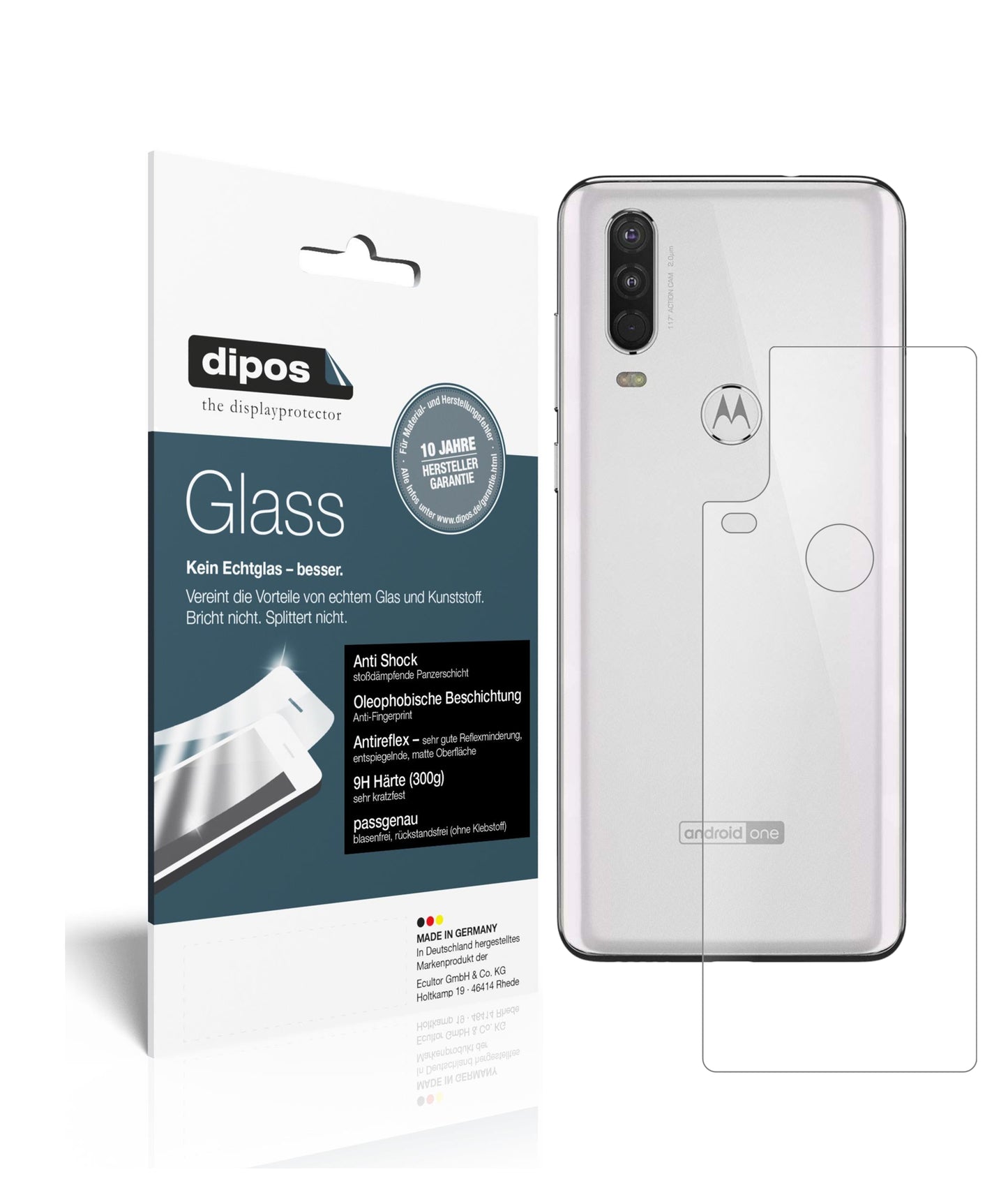Matte Displayschutzfolie von dipos passend für Motorola One Action Rückseite, 9H kratzfest und blasenfrei montiert