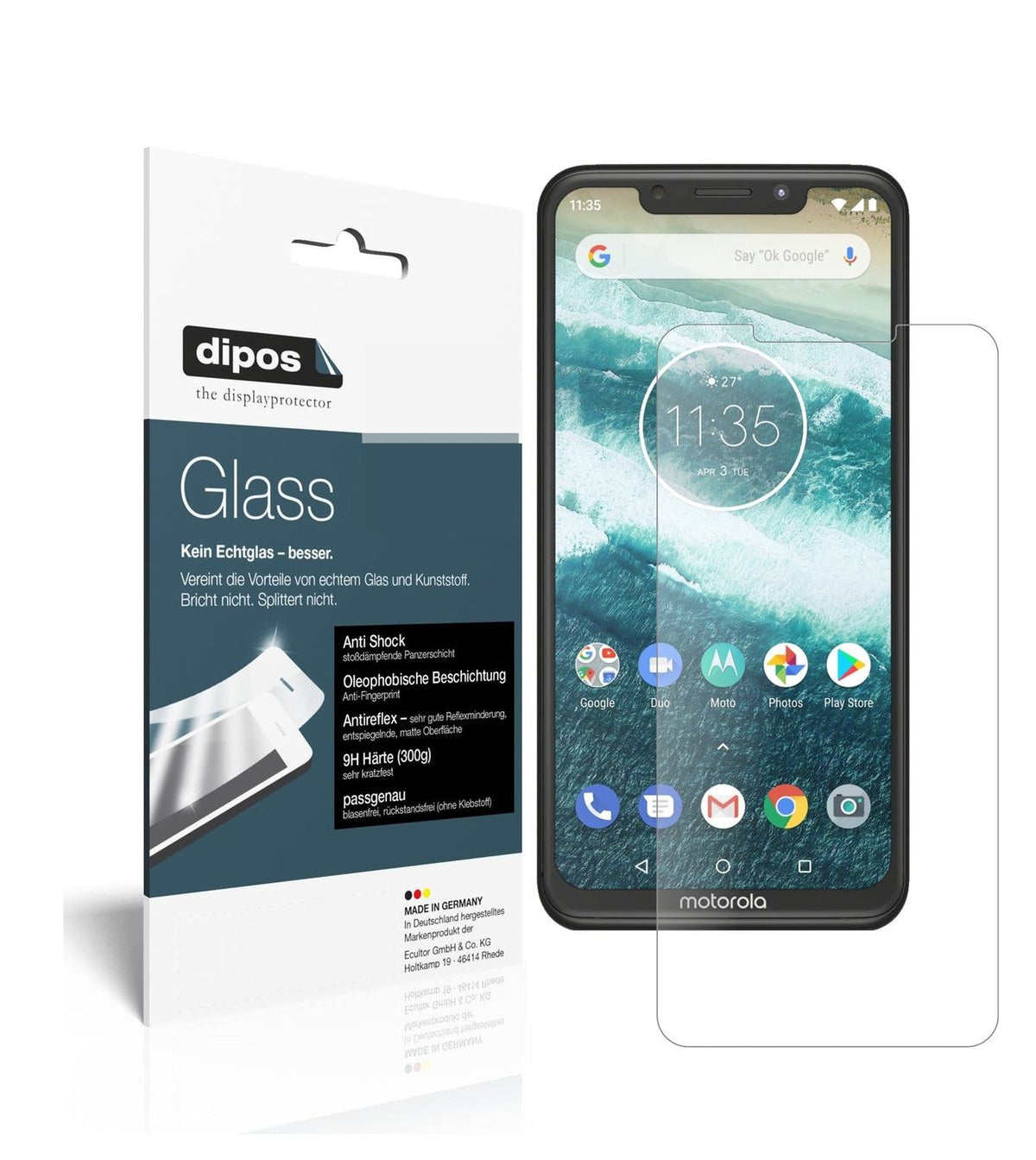 Matte Displayschutzfolie von dipos passend für Motorola One Power, 9H kratzfest und blasenfrei montiert