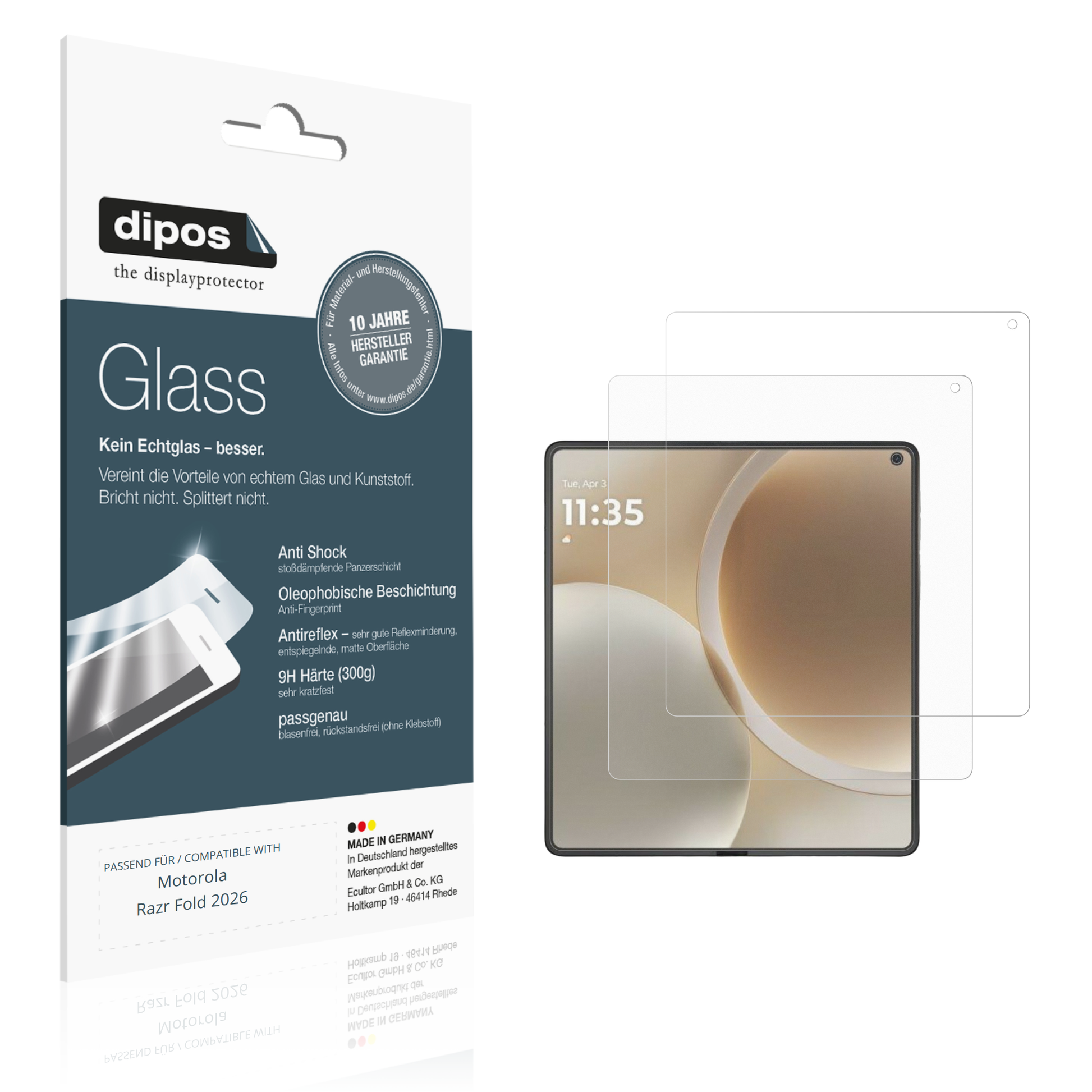 Matte Displayschutzfolie von dipos passend für Motorola Razr Fold 2026 Aussenseite, 9H kratzfest und blasenfrei montiert