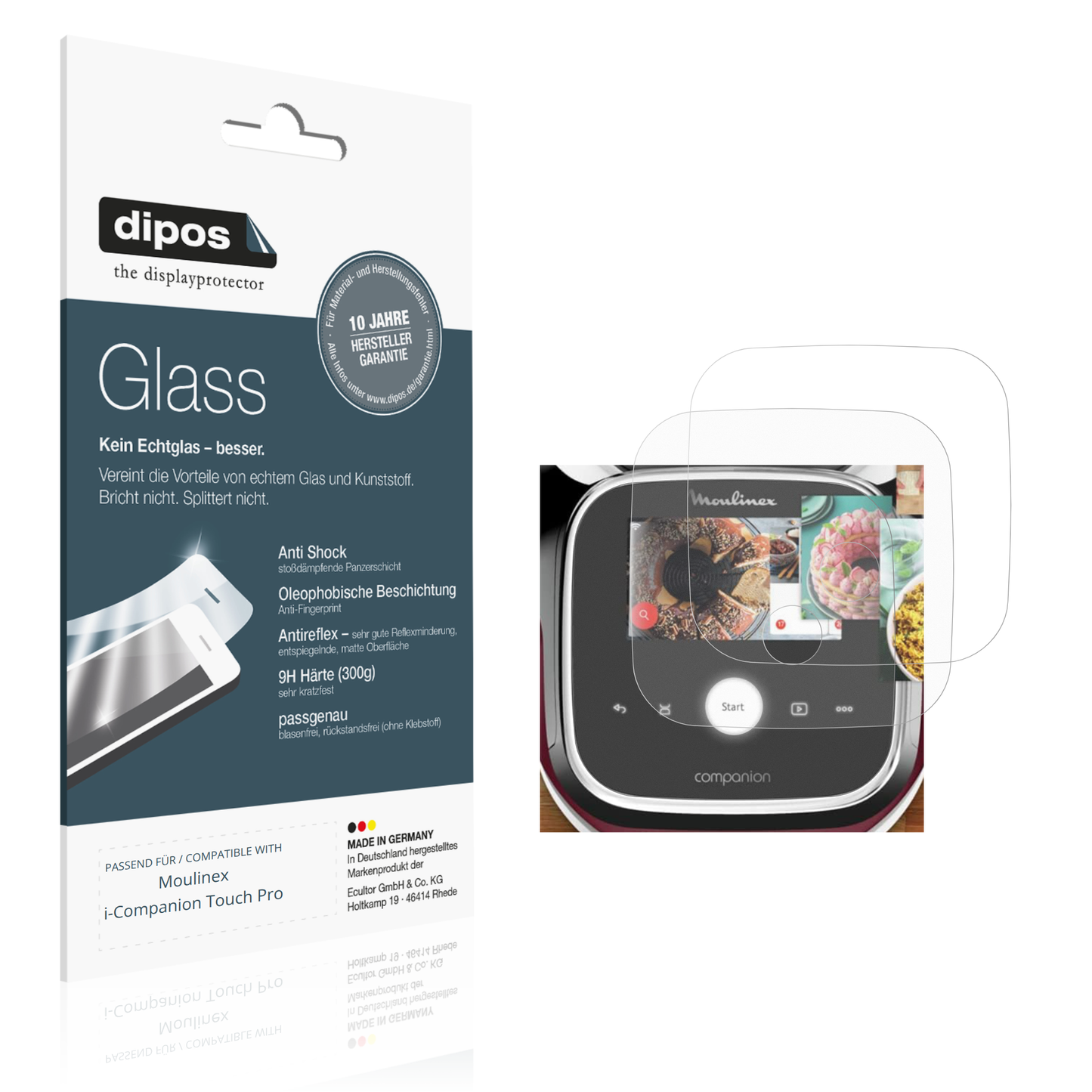 Matte Displayschutzfolie von dipos passend für Moulinex i-Companion Touch Pro, 9H kratzfest und blasenfrei montiert