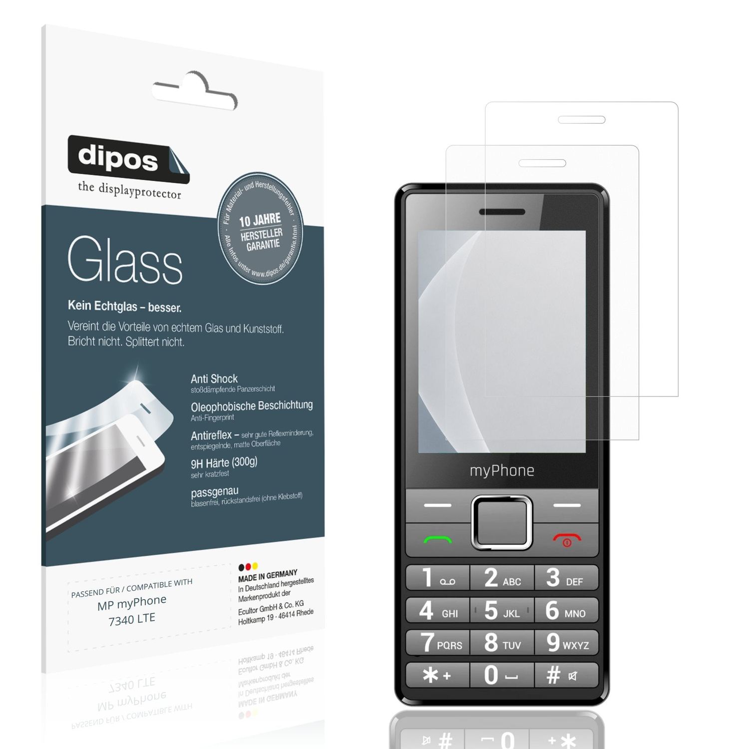 Matte Displayschutzfolie von dipos passend für MP myPhone 7340 LTE, 9H kratzfest und blasenfrei montiert
