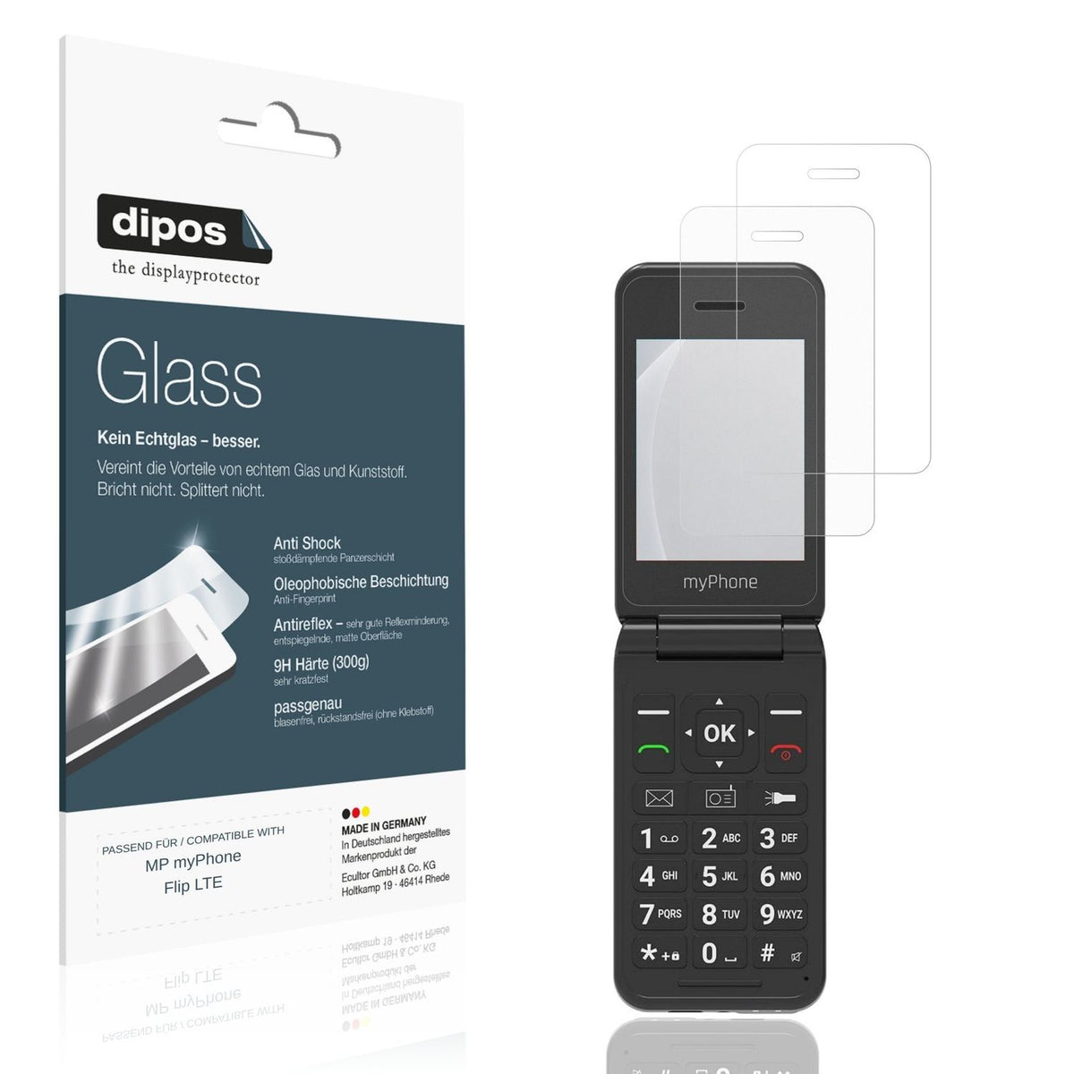 Matte Displayschutzfolie von dipos passend für MP myPhone Flip LTE, 9H kratzfest und blasenfrei montiert