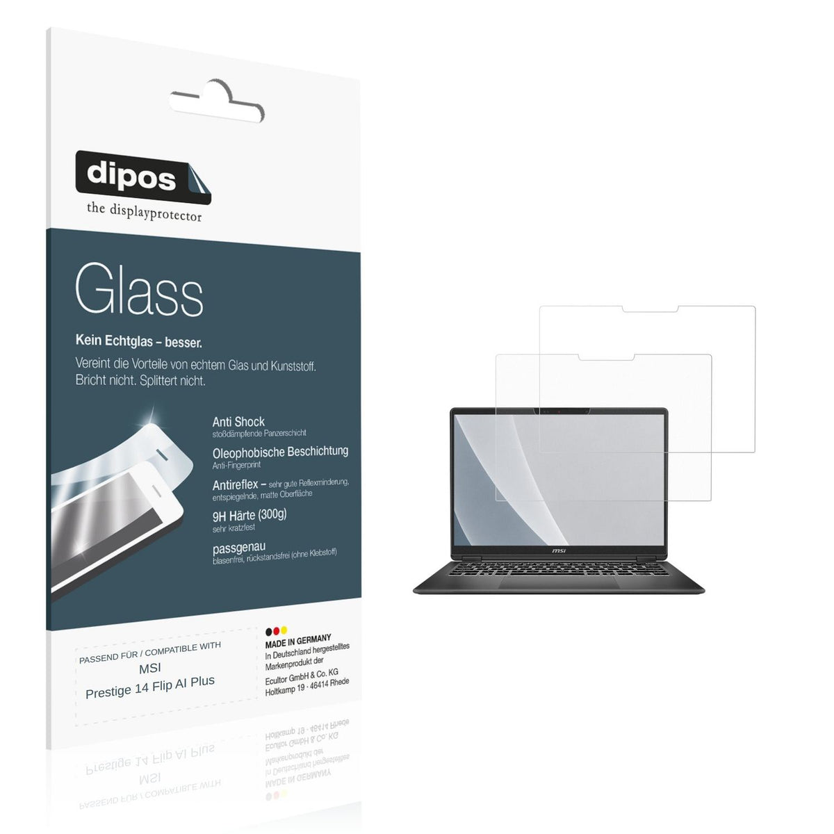 Matte Displayschutzfolie von dipos passend für MSI Prestige 14 Flip AI Plus, 9H kratzfest und blasenfrei montiert
