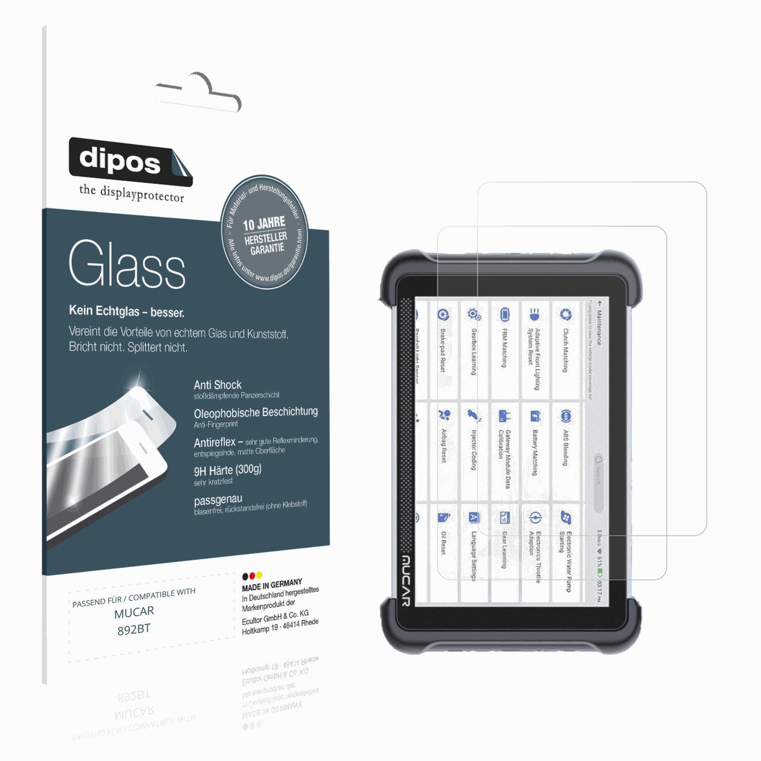 Matte Displayschutzfolie von dipos passend für MUCAR 892BT, 9H kratzfest und blasenfrei montiert