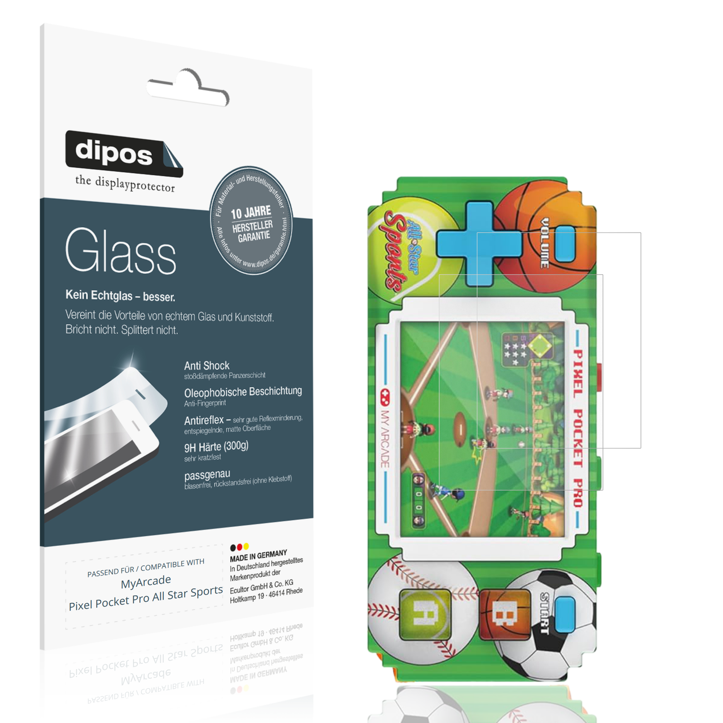 Matte Displayschutzfolie von dipos passend für MyArcade Pixel Pocket Pro All Star Sports, 9H kratzfest und blasenfrei montiert