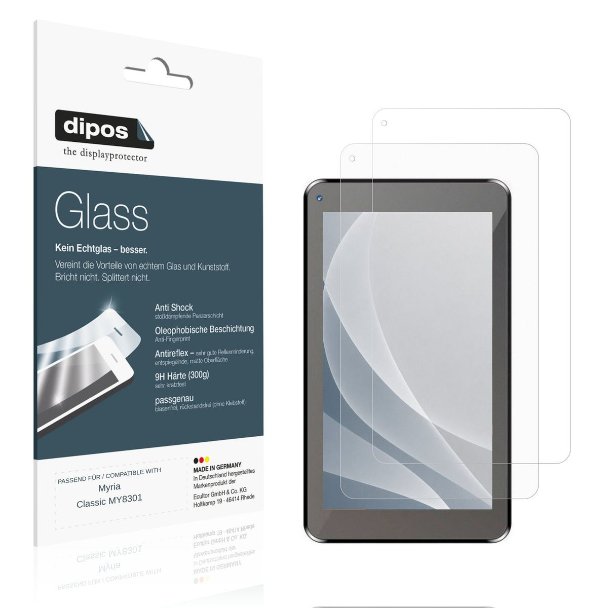 Matte Displayschutzfolie von dipos passend für Myria Classic MY8301, 9H kratzfest und blasenfrei montiert