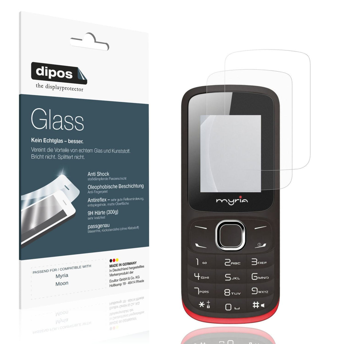 Matte Displayschutzfolie von dipos passend für Myria Moon, 9H kratzfest und blasenfrei montiert