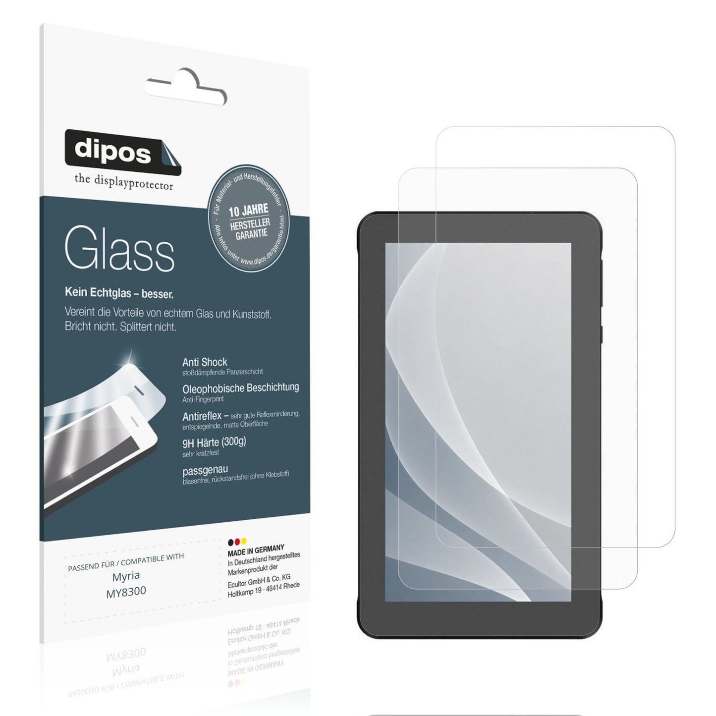 Matte Displayschutzfolie von dipos passend für Myria MY8300, 9H kratzfest und blasenfrei montiert