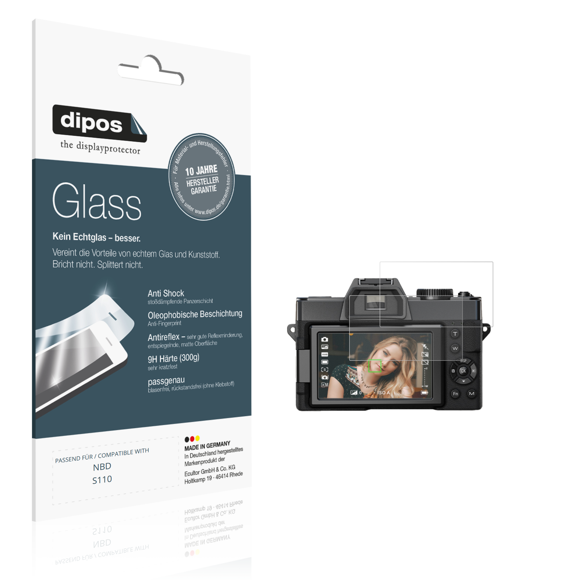 Matte Displayschutzfolie von dipos passend für NBD S110, 9H kratzfest und blasenfrei montiert
