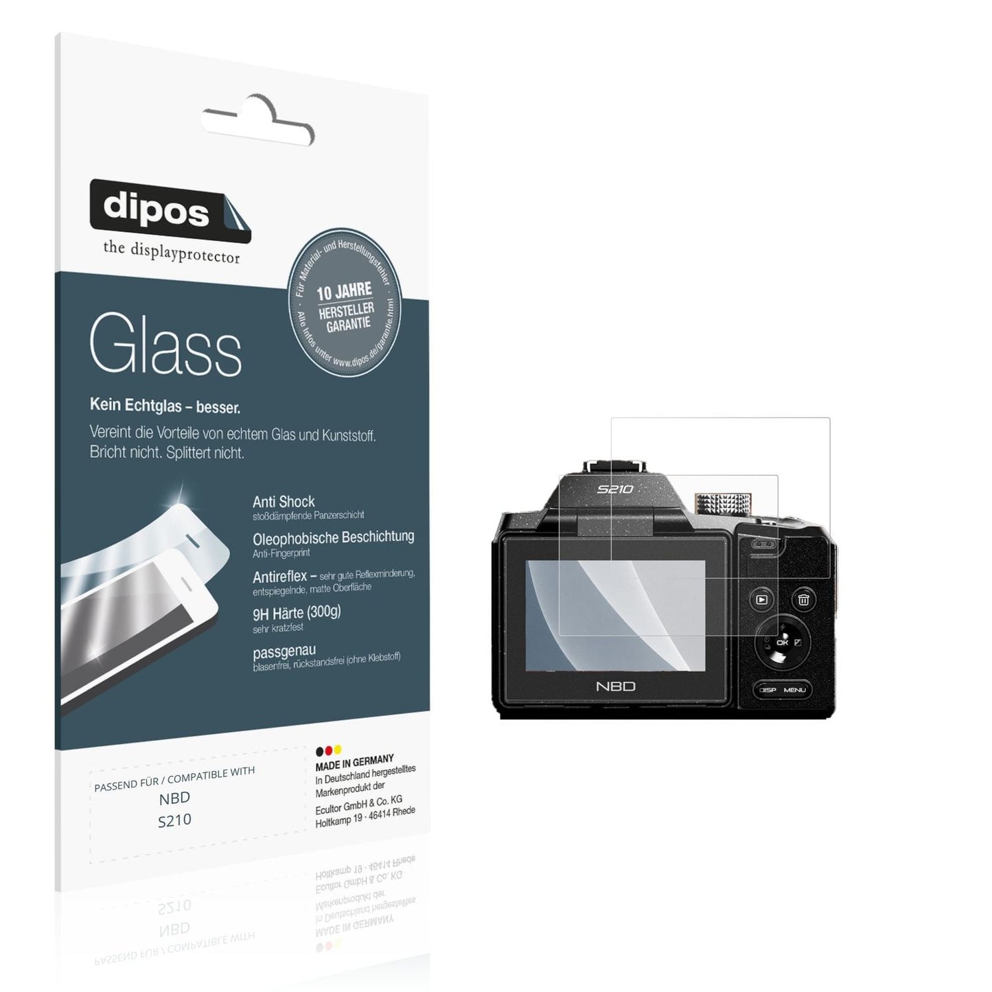 Matte Displayschutzfolie von dipos passend für NBD S210, 9H kratzfest und blasenfrei montiert