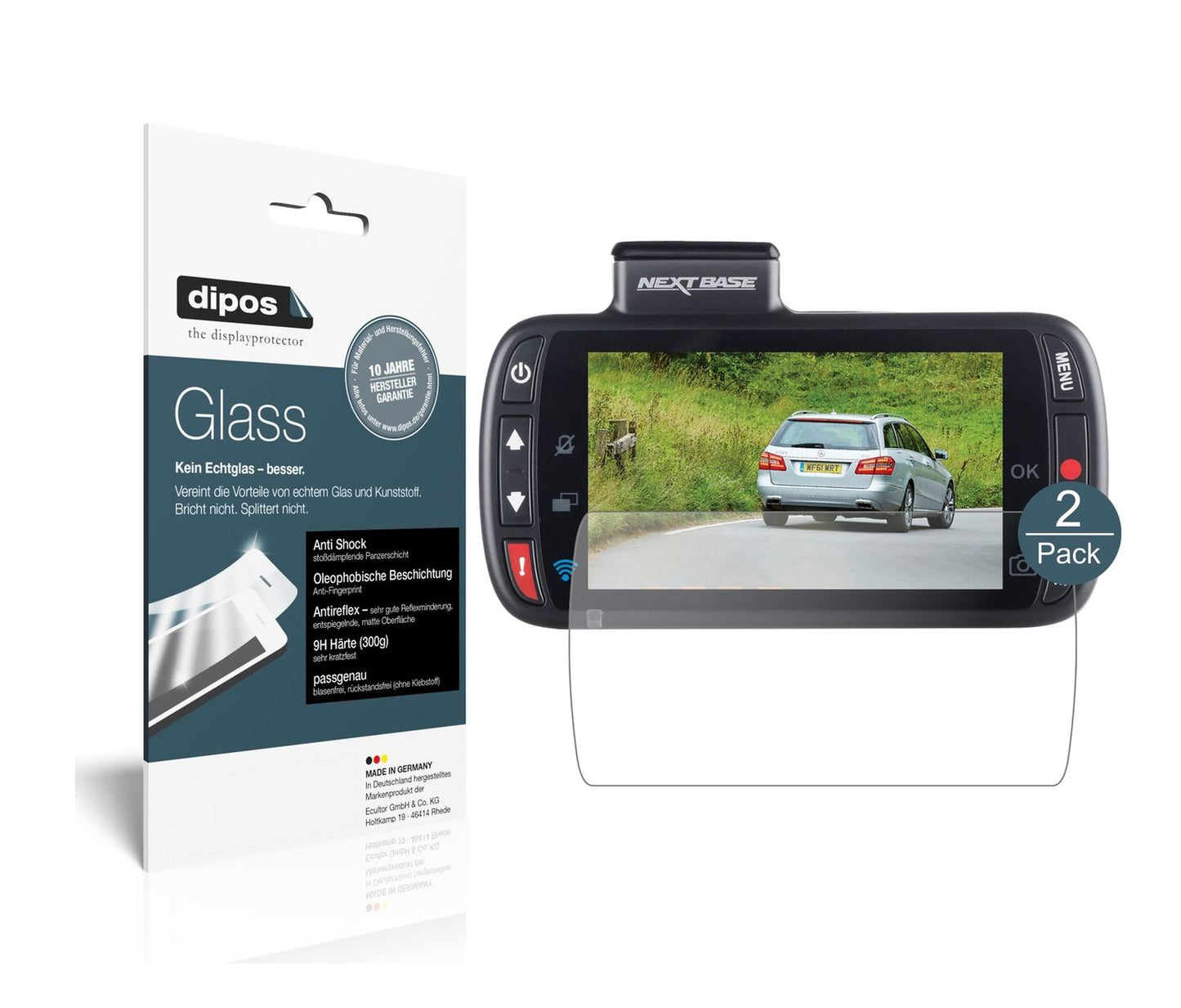 Matte Displayschutzfolie von dipos passend für Nextbase 312GW Dashcam, 9H kratzfest und blasenfrei montiert