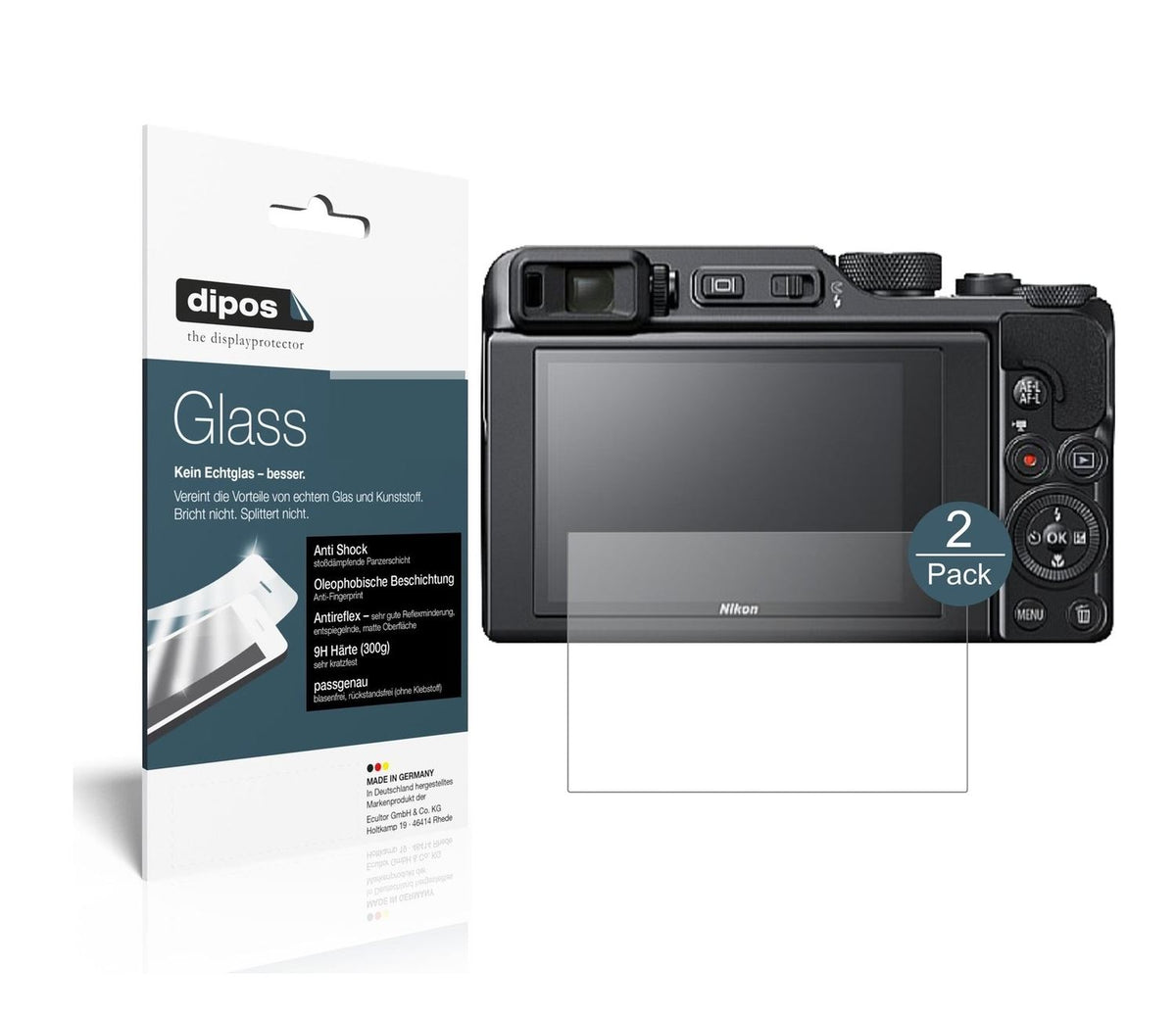 Matte Displayschutzfolie von dipos passend für Nikon Coolpix A1000, 9H kratzfest und blasenfrei montiert