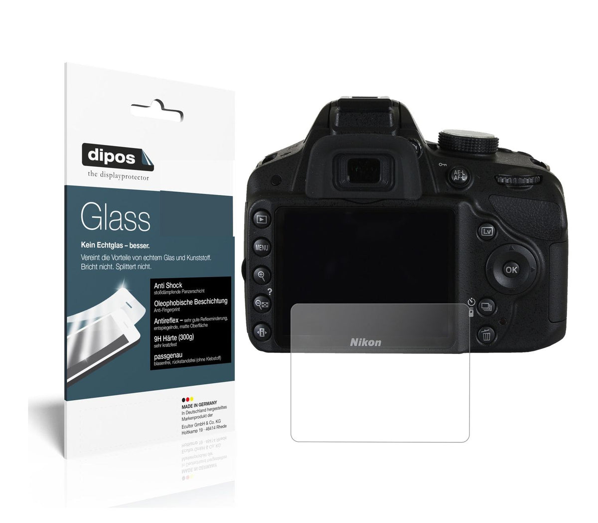 Matte Displayschutzfolie von dipos passend für Nikon D3200, 9H kratzfest und blasenfrei montiert