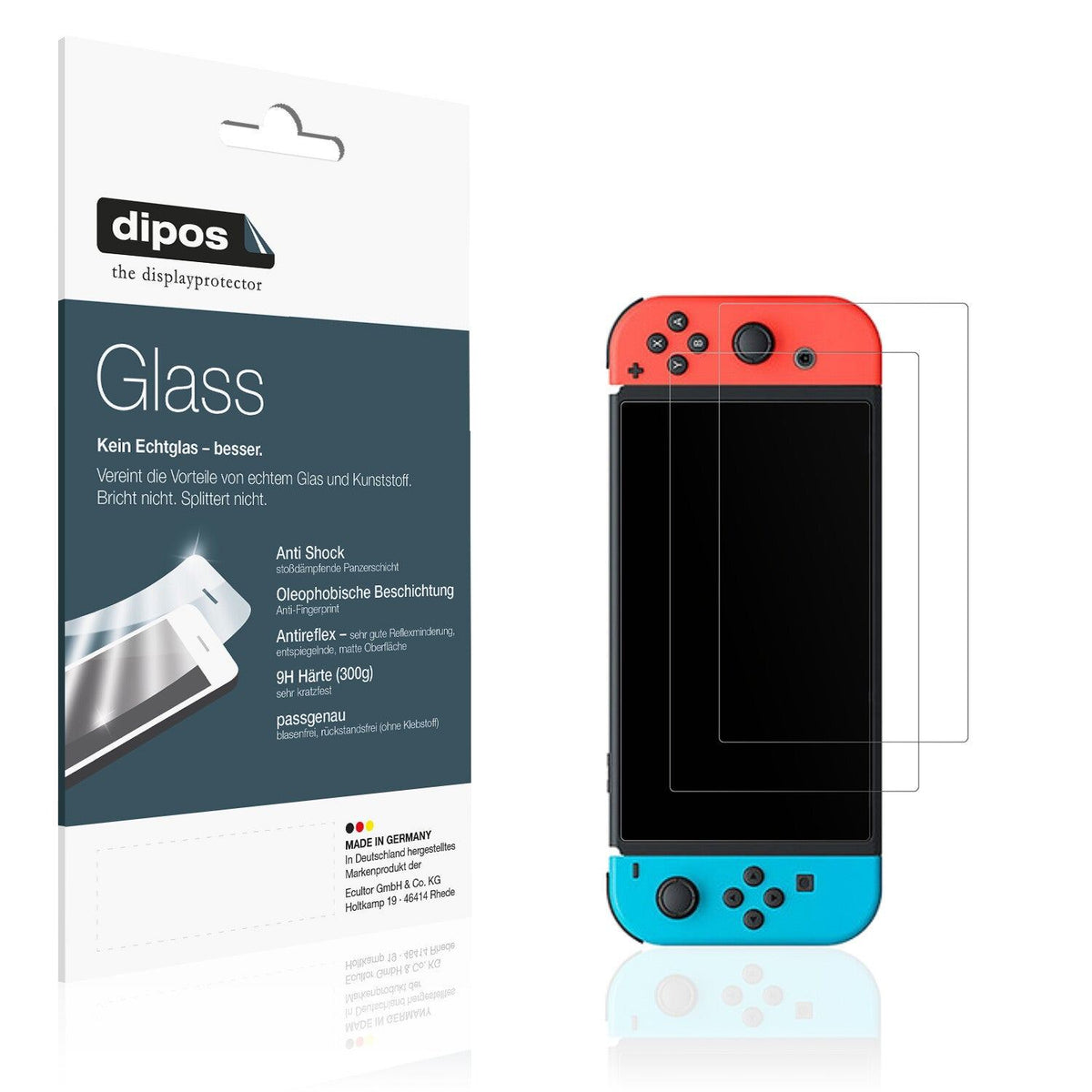 Matte Displayschutzfolie von dipos passend für Nintendo Switch OLED, 9H kratzfest und blasenfrei montiert