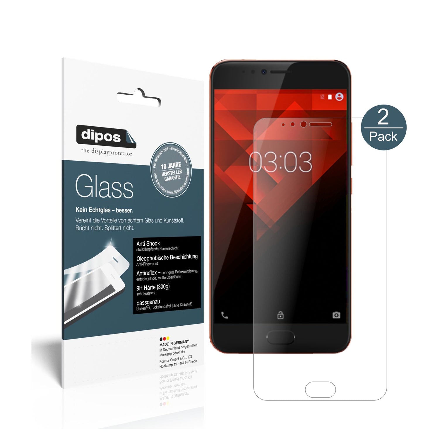 Matte Displayschutzfolie von dipos passend für NOA Element H10LE, 9H kratzfest und blasenfrei montiert