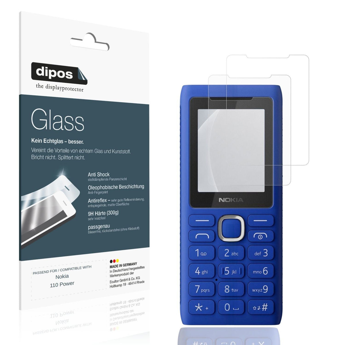 Matte Displayschutzfolie von dipos passend für Nokia 110 Power, 9H kratzfest und blasenfrei montiert