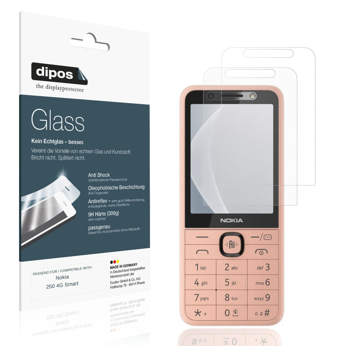 Matte Displayschutzfolie von dipos passend für Nokia 250 4G Smart, 9H kratzfest und blasenfrei montiert