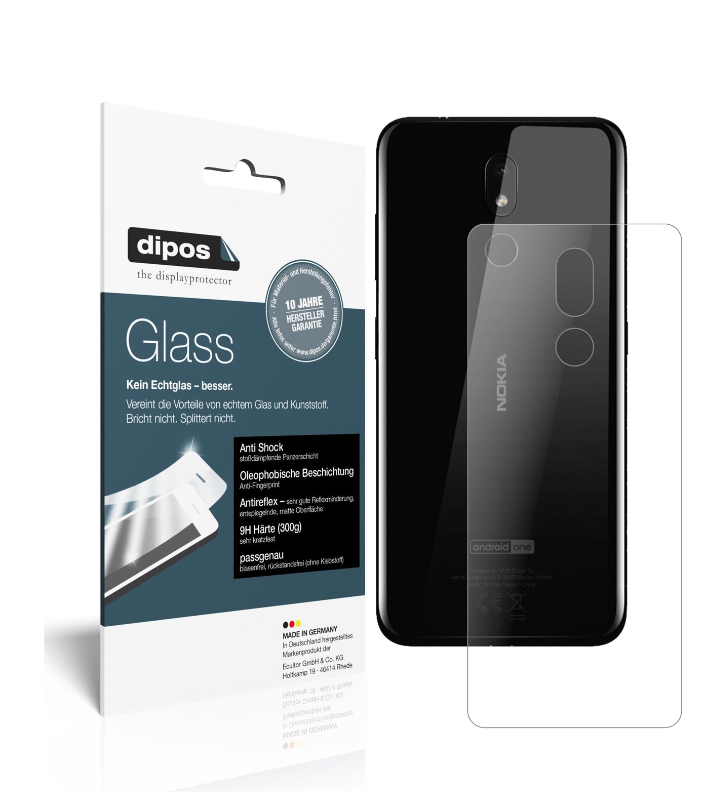 Matte Displayschutzfolie von dipos passend für Nokia 3.2 Rückseite, 9H kratzfest und blasenfrei montiert