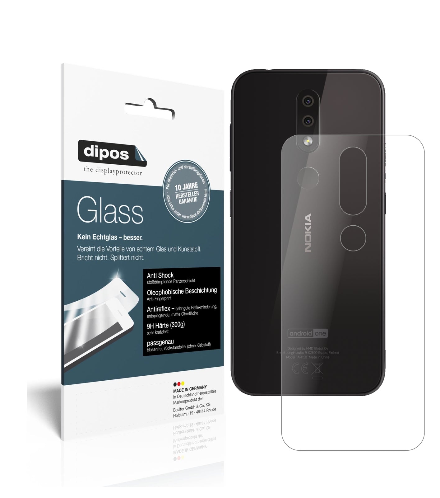 Matte Displayschutzfolie von dipos passend für Nokia 4.2 Rückseite, 9H kratzfest und blasenfrei montiert