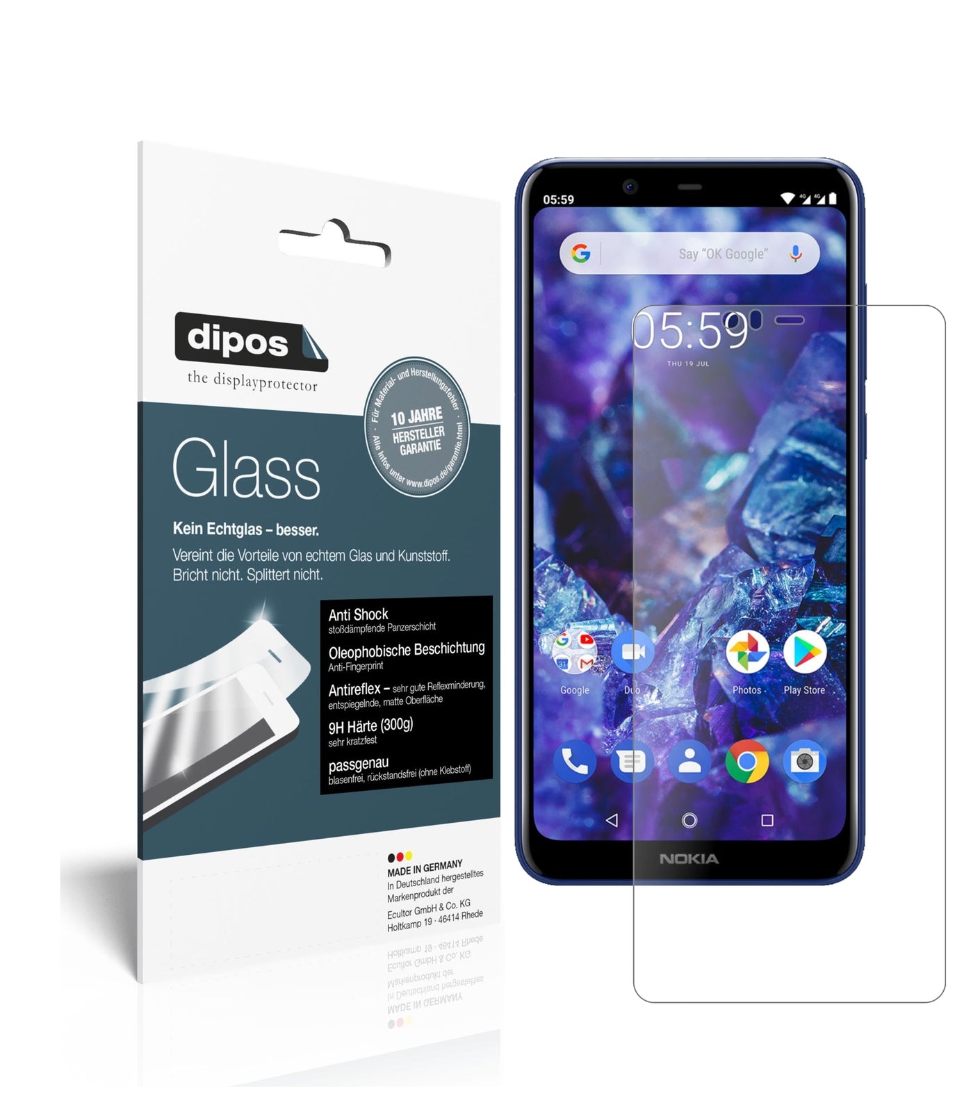 Matte Displayschutzfolie von dipos passend für Nokia 5.1 Plus, 9H kratzfest und blasenfrei montiert