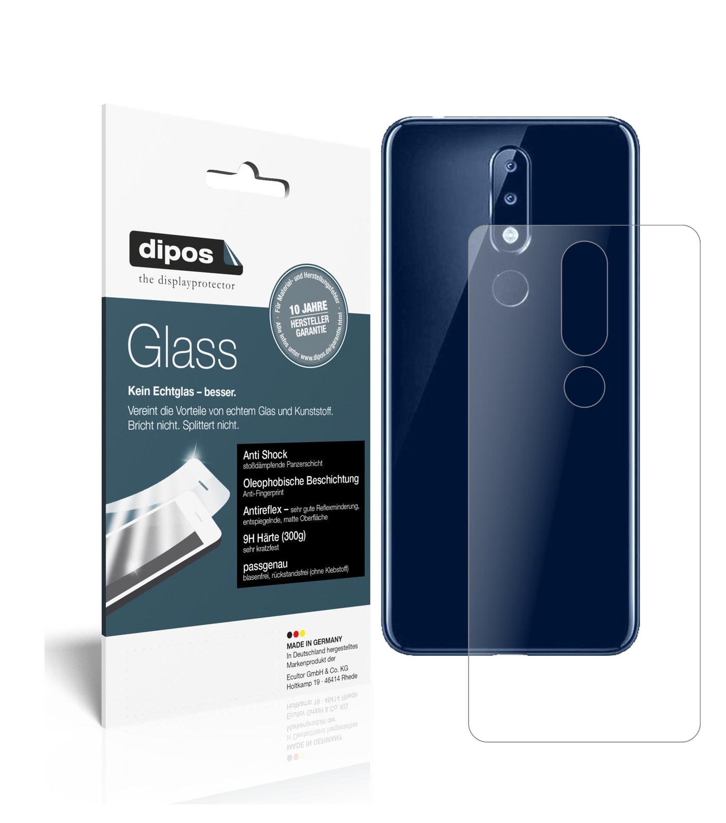 Matte Displayschutzfolie von dipos passend für Nokia 5.1 Plus Rückseite, 9H kratzfest und blasenfrei montiert