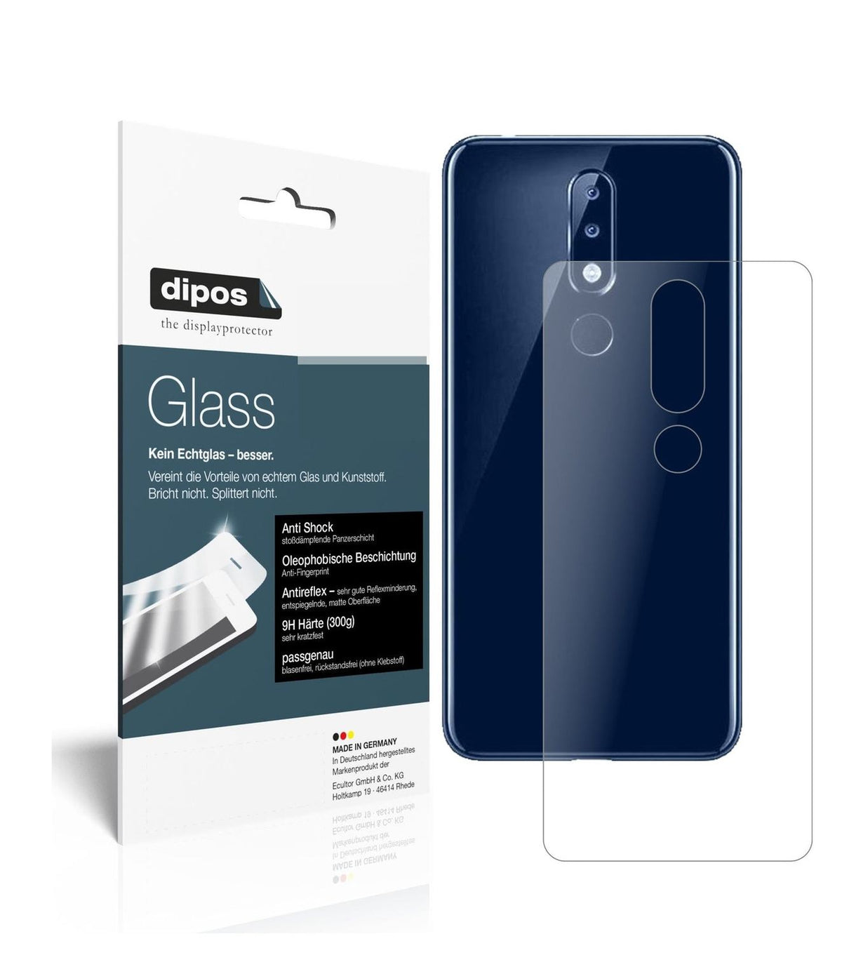 Matte Displayschutzfolie von dipos passend für Nokia 5.1 Plus Rückseite, 9H kratzfest und blasenfrei montiert