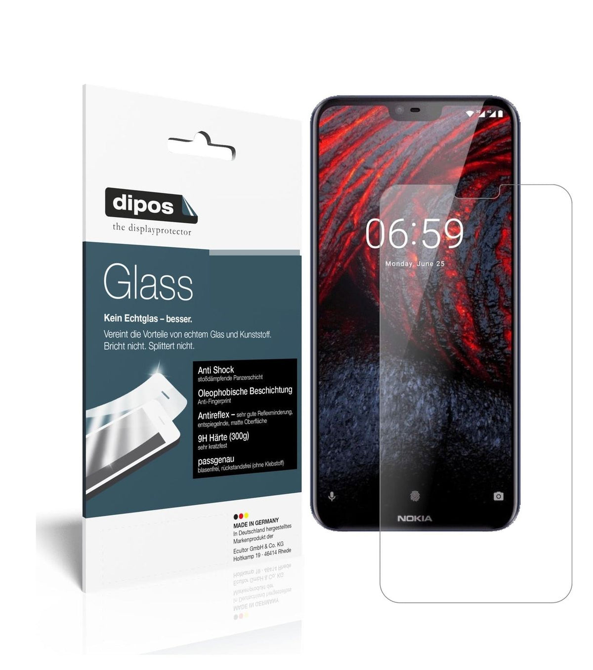 Matte Displayschutzfolie von dipos passend für Nokia 6.1 Plus, 9H kratzfest und blasenfrei montiert