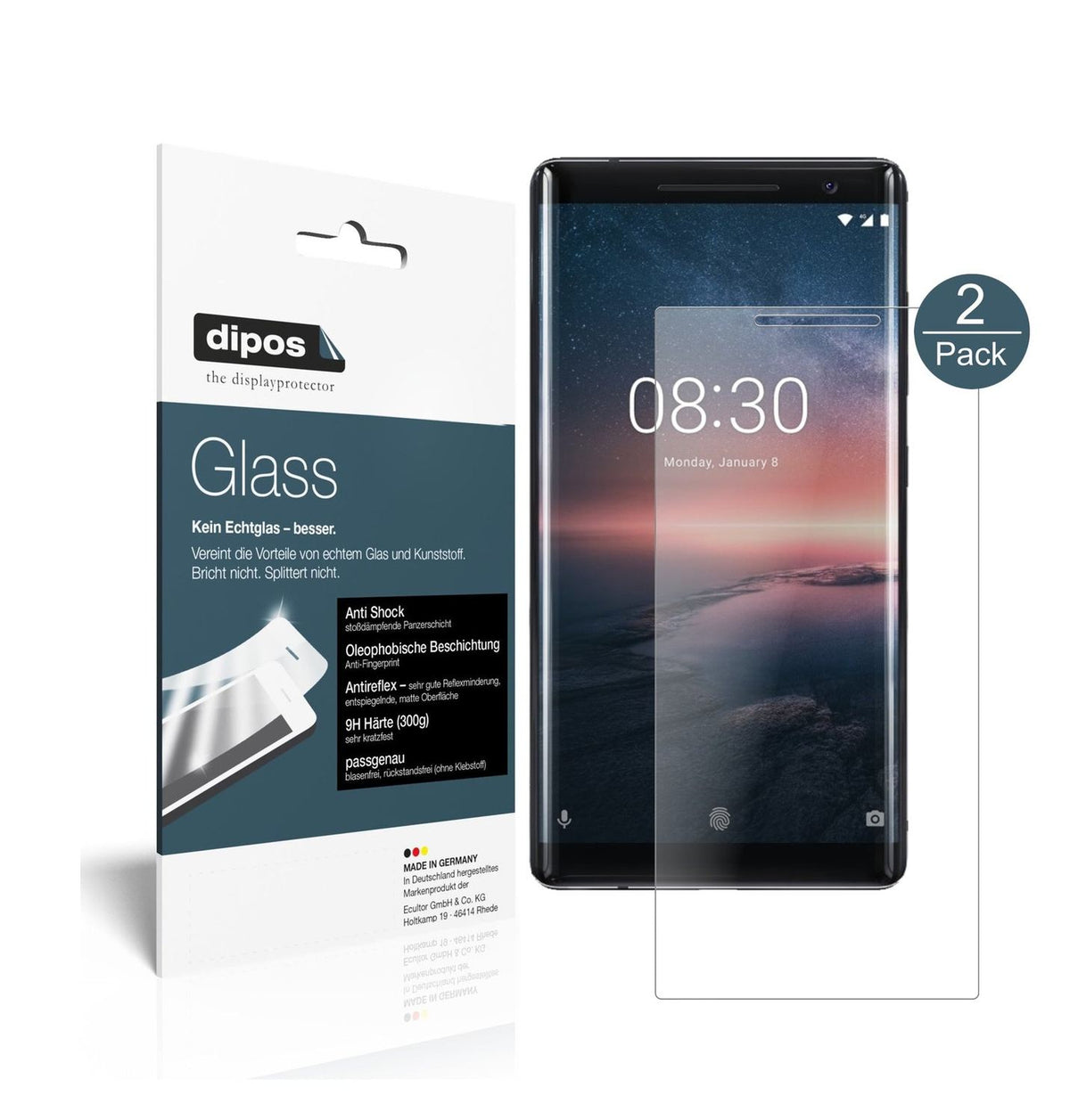 Matte Displayschutzfolie von dipos passend für Nokia 8 Sirocco, 9H kratzfest und blasenfrei montiert