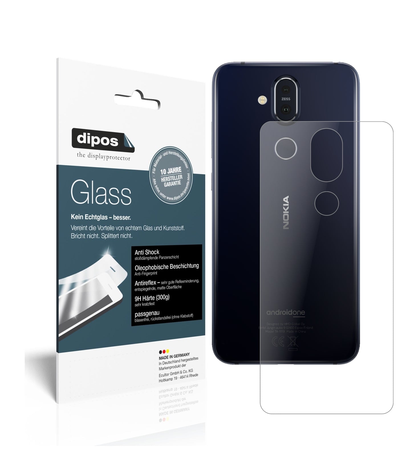 Matte Displayschutzfolie von dipos passend für Nokia 8.1 Rückseite, 9H kratzfest und blasenfrei montiert