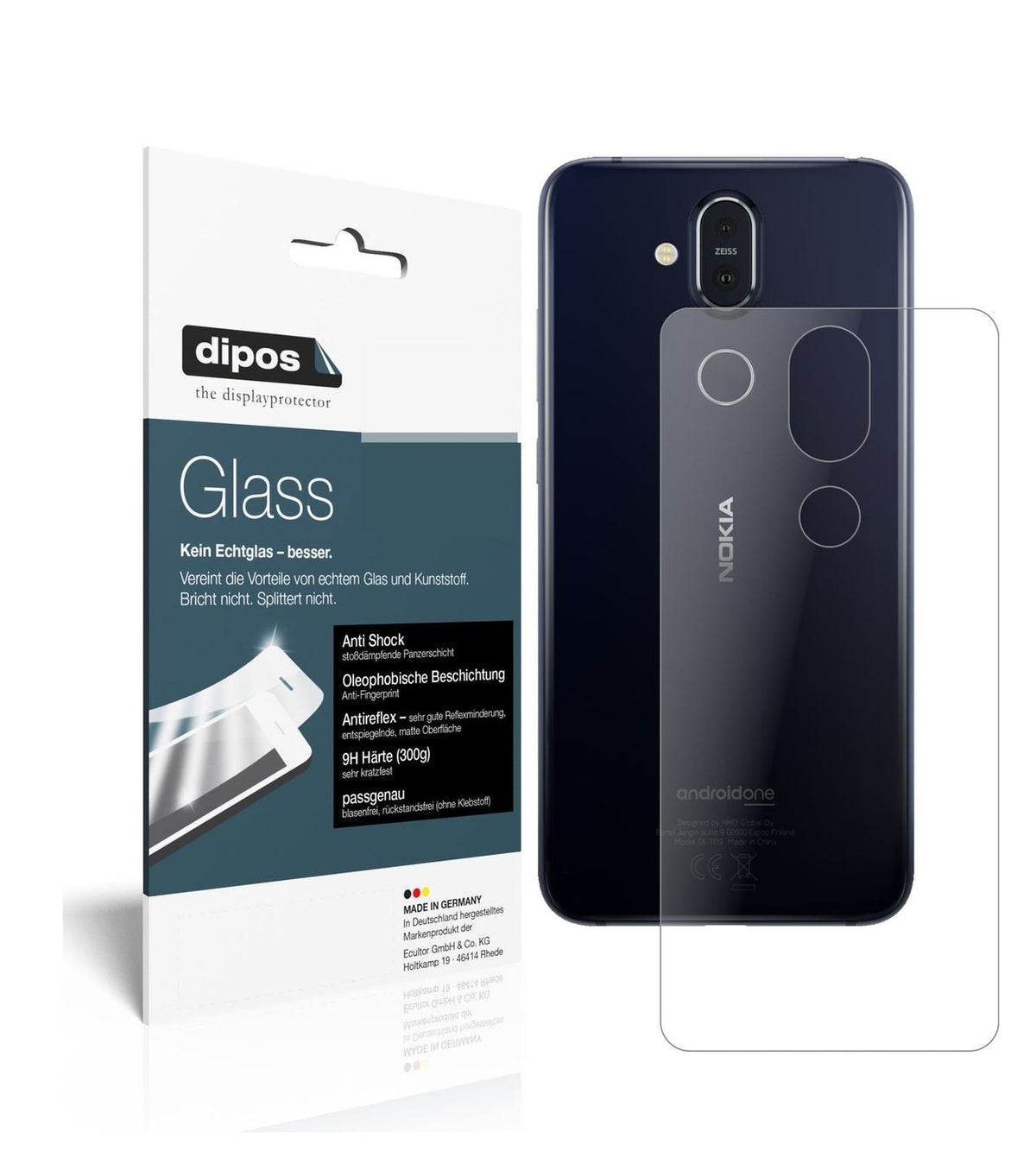 Matte Displayschutzfolie von dipos passend für Nokia 8.1 Rückseite, 9H kratzfest und blasenfrei montiert