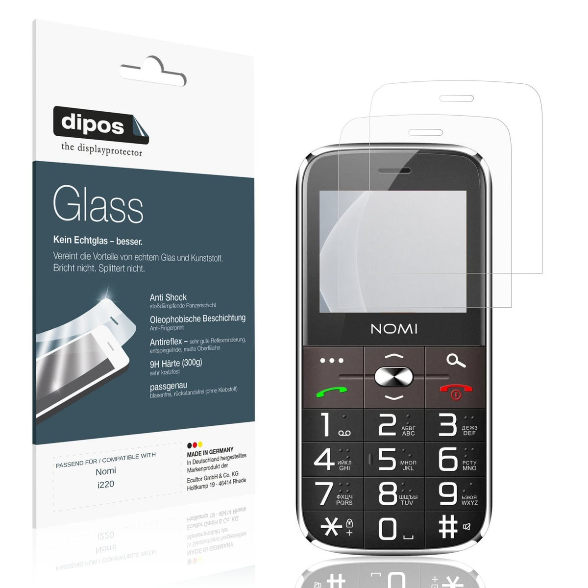 Matte Displayschutzfolie von dipos passend für Nomi i220, 9H kratzfest und blasenfrei montiert