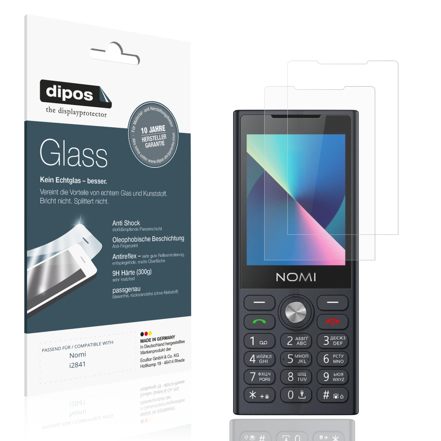 Matte Displayschutzfolie von dipos passend für Nomi i2841, 9H kratzfest und blasenfrei montiert
