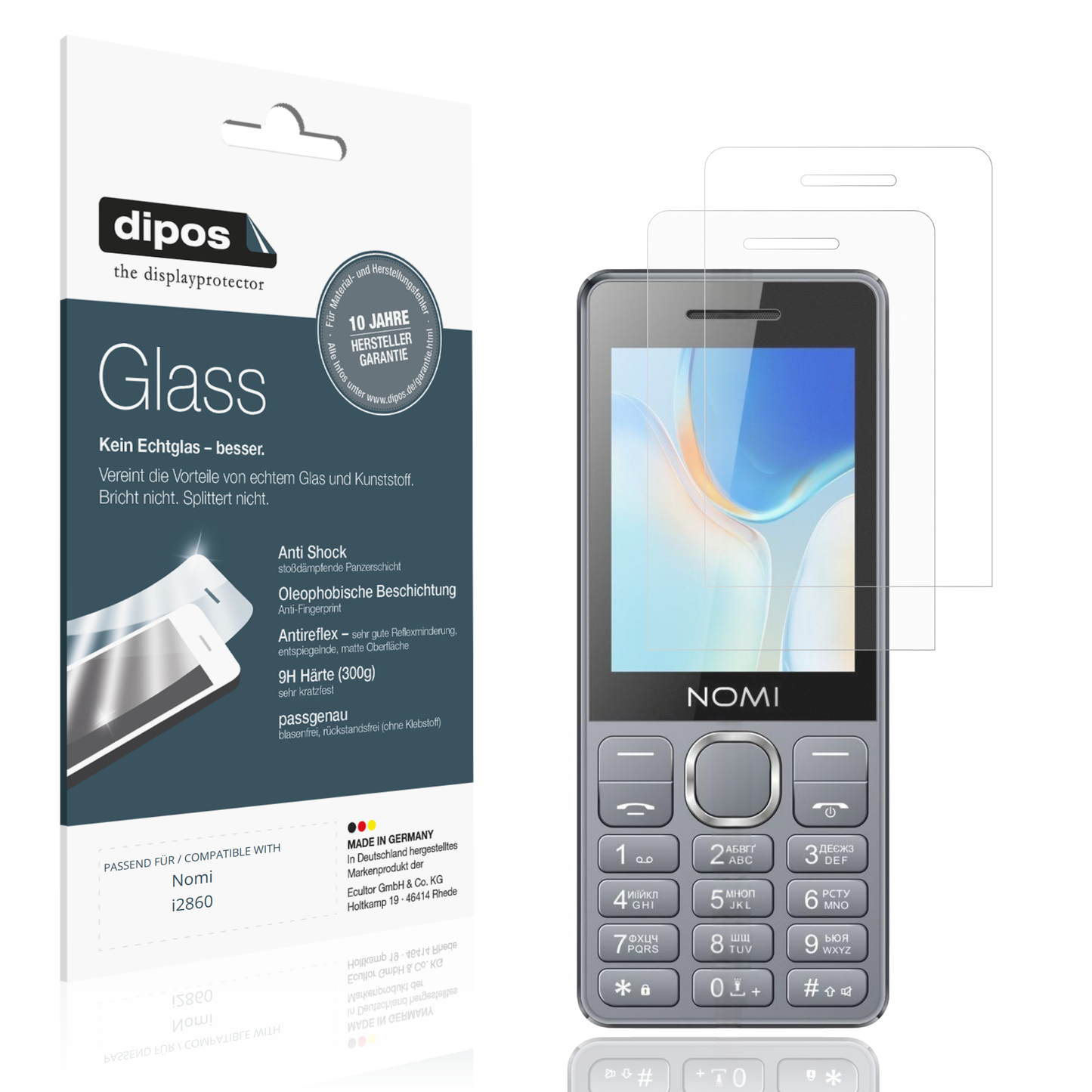Matte Displayschutzfolie von dipos passend für Nomi i2860, 9H kratzfest und blasenfrei montiert