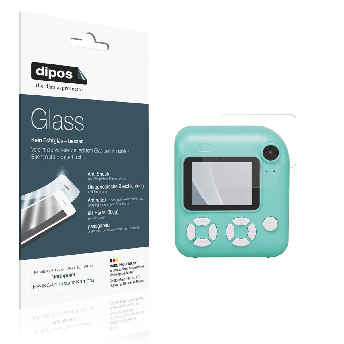 Matte Displayschutzfolie von dipos passend für Northpoint NP-IKC-01 Instant Kamera, 9H kratzfest und blasenfrei montiert