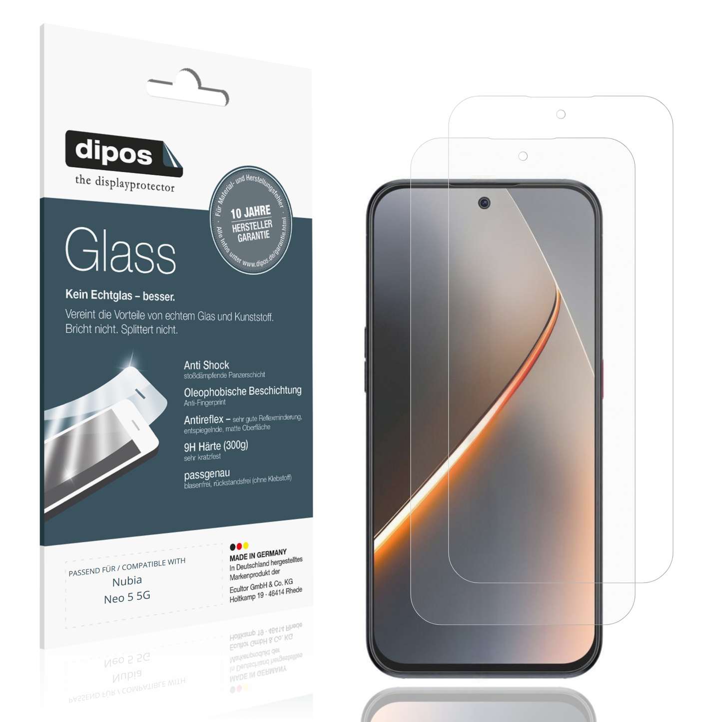 Matte Displayschutzfolie von dipos passend für Nubia Neo 5 5G, 9H kratzfest und blasenfrei montiert
