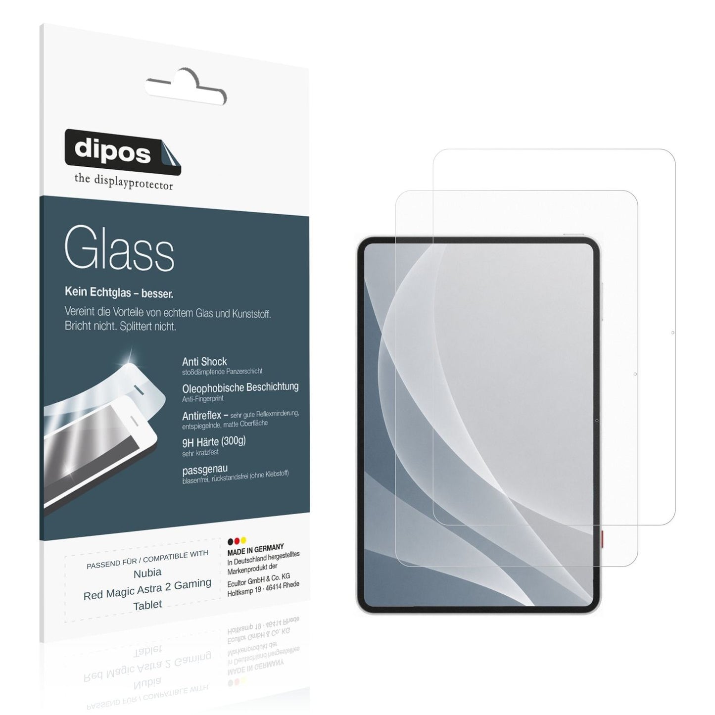 Matte Displayschutzfolie von dipos passend für Nubia Red Magic Astra 2 Gaming Tablet, 9H kratzfest und blasenfrei montiert
