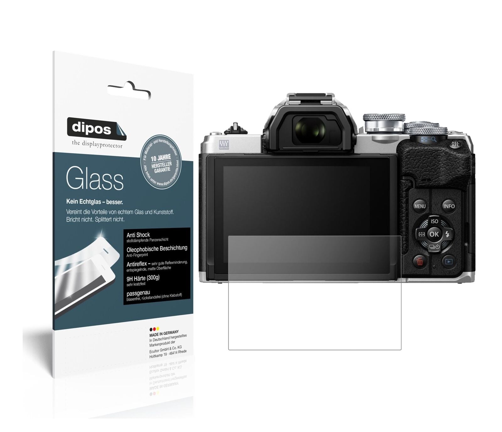 Matte Displayschutzfolie von dipos passend für Olympus OM-D E-M10 Mark IV, 9H kratzfest und blasenfrei montiert