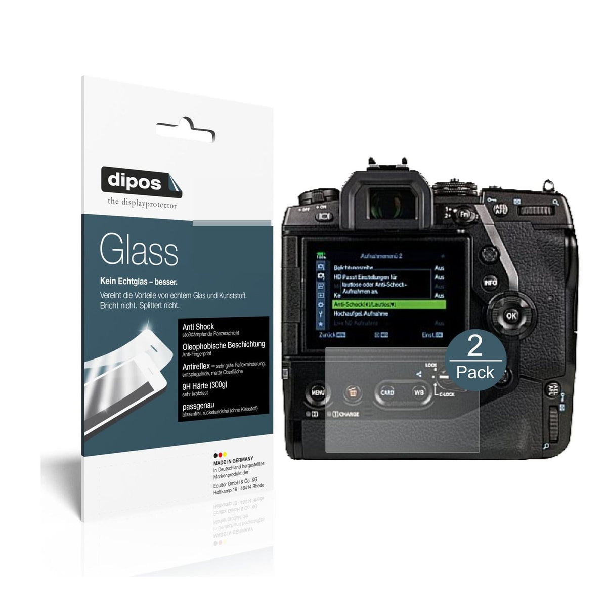 Matte Displayschutzfolie von dipos passend für Olympus OM-D E-M1X, 9H kratzfest und blasenfrei montiert