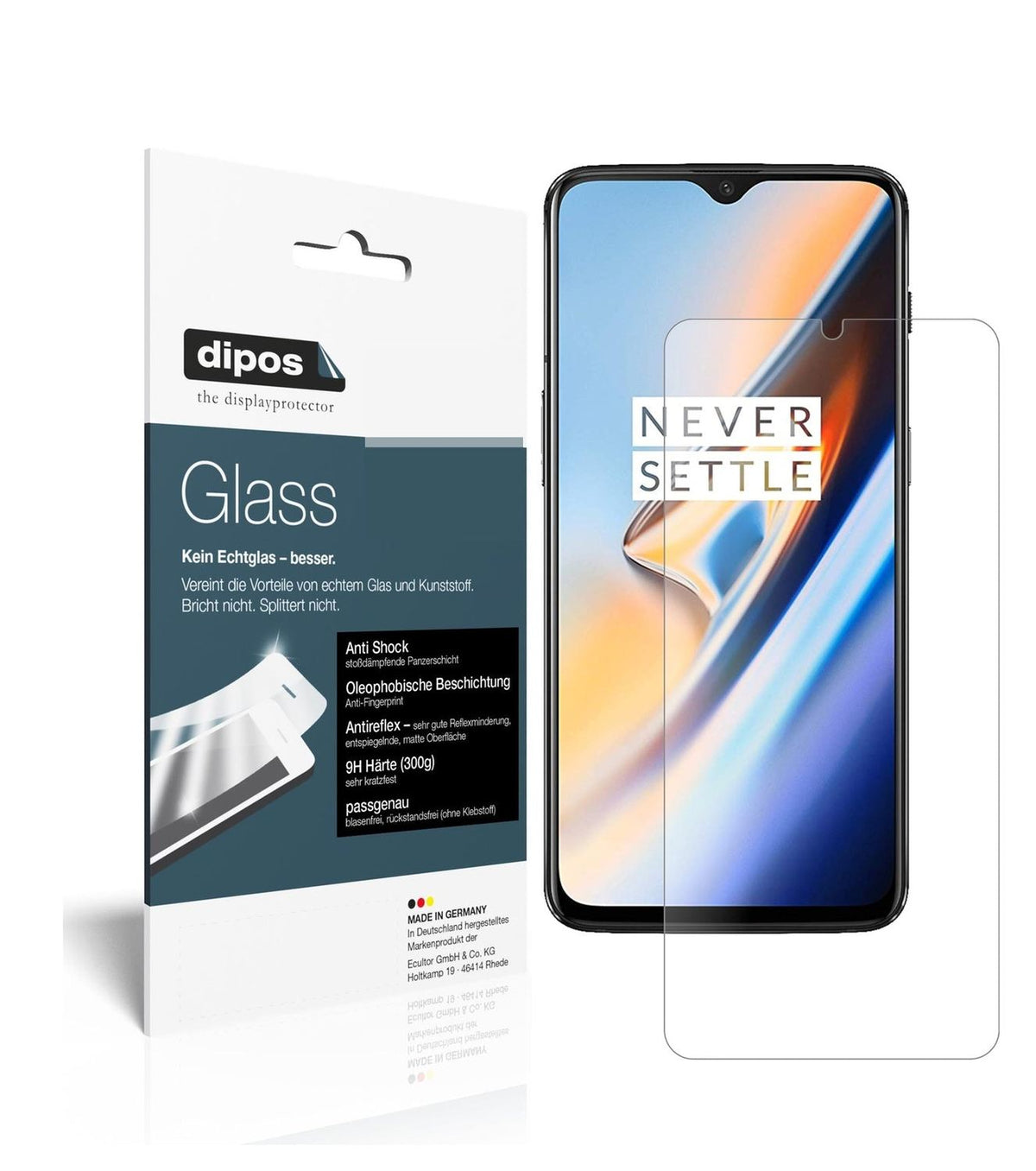 Matte Displayschutzfolie von dipos passend für OnePlus 6T, 9H kratzfest und blasenfrei montiert